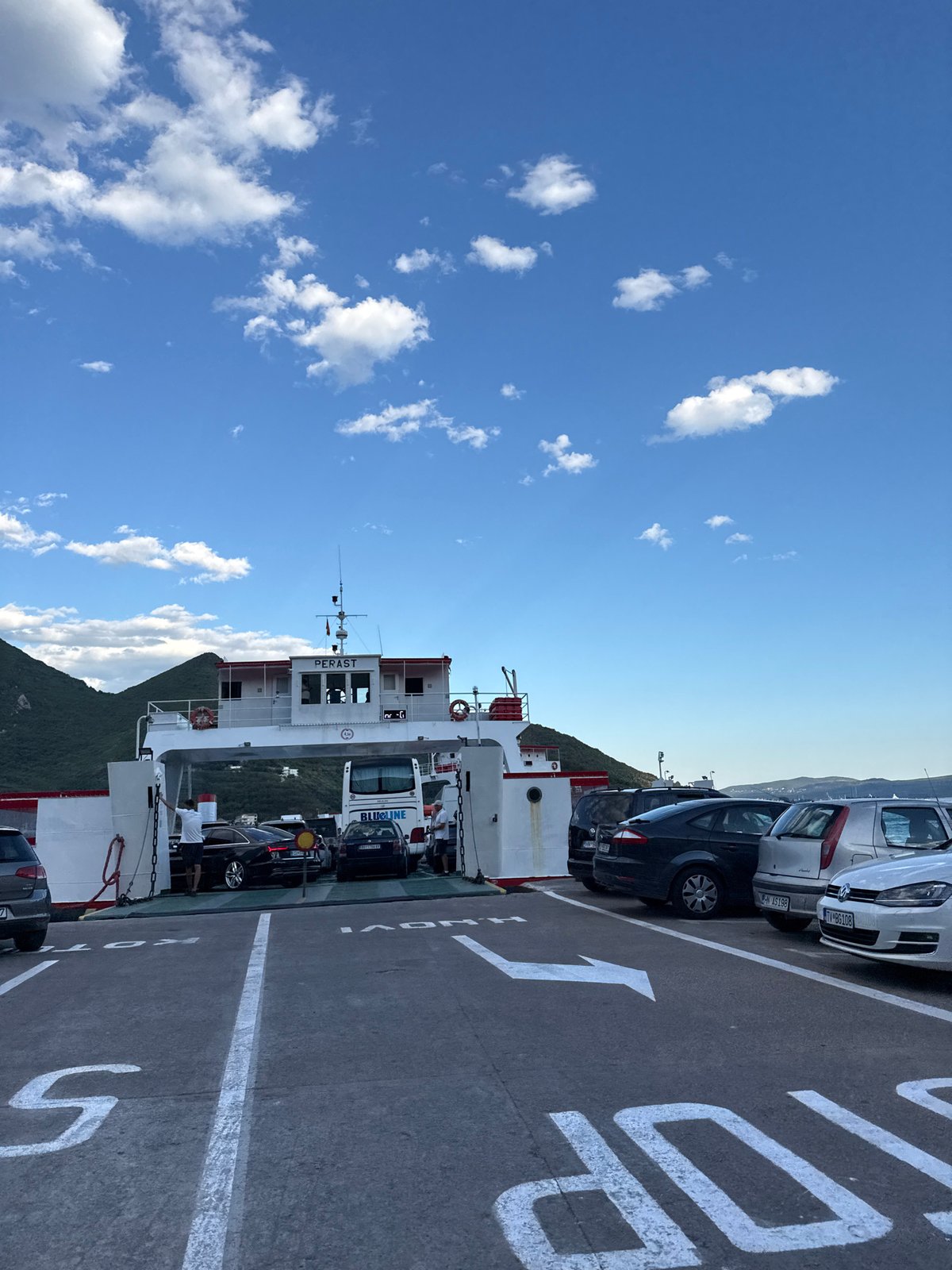 Ferry PERAST loaded with vehicles near Đurići, Montenegro