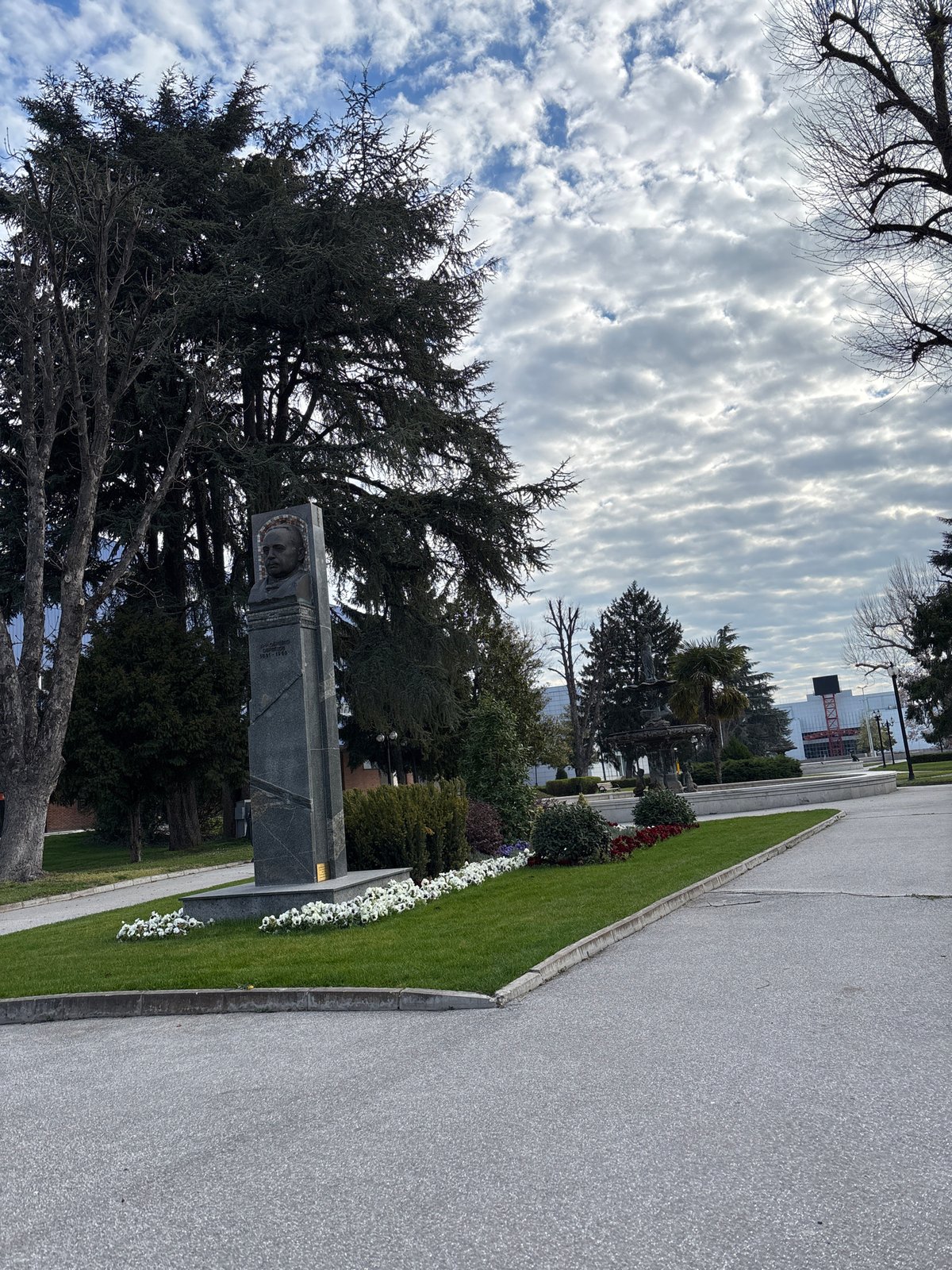 Plovdiv landmarks captured: cemetery monument and decorative fountain