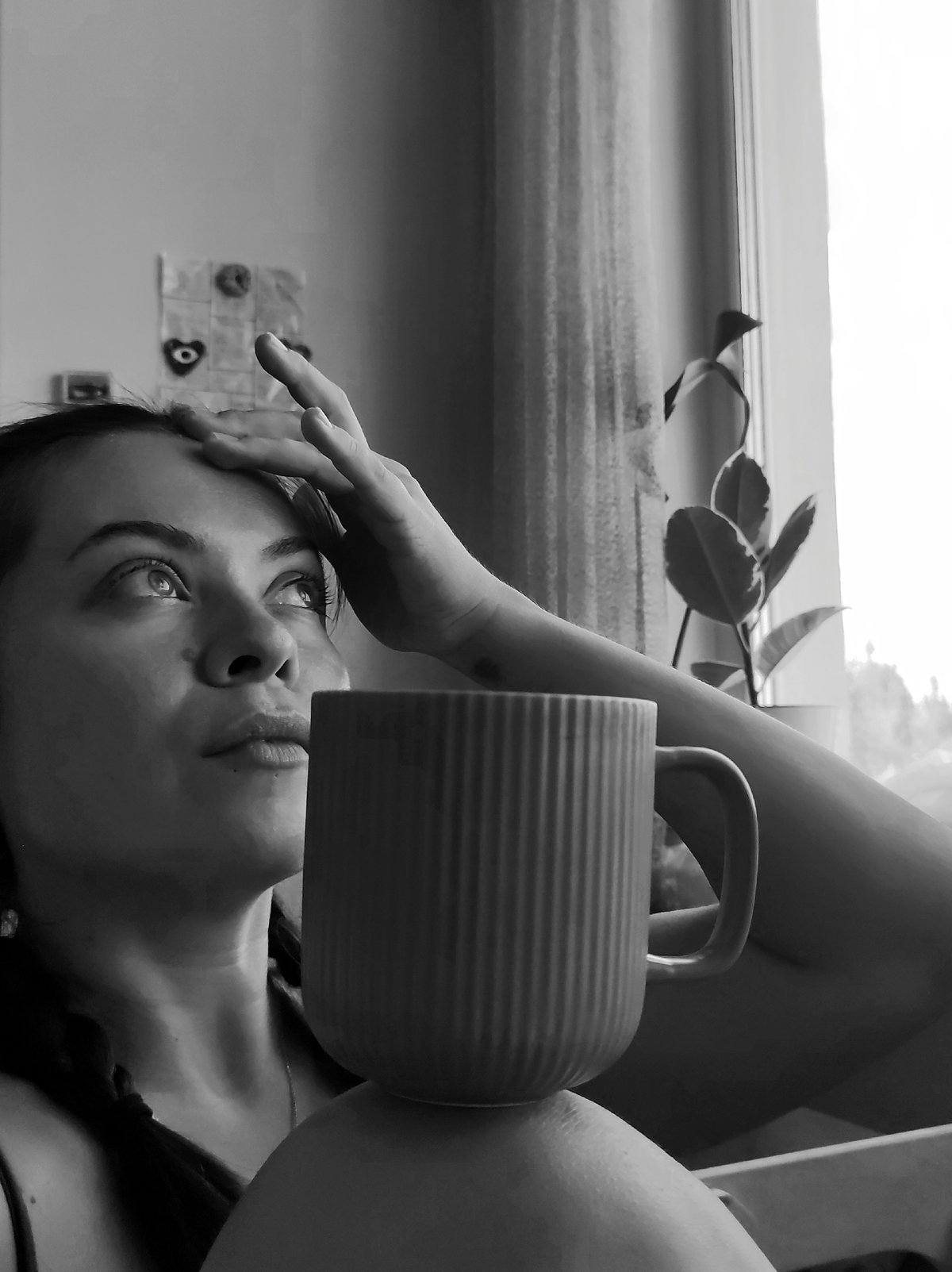 Black-and-white portrait session with coffee, Chaikovsky