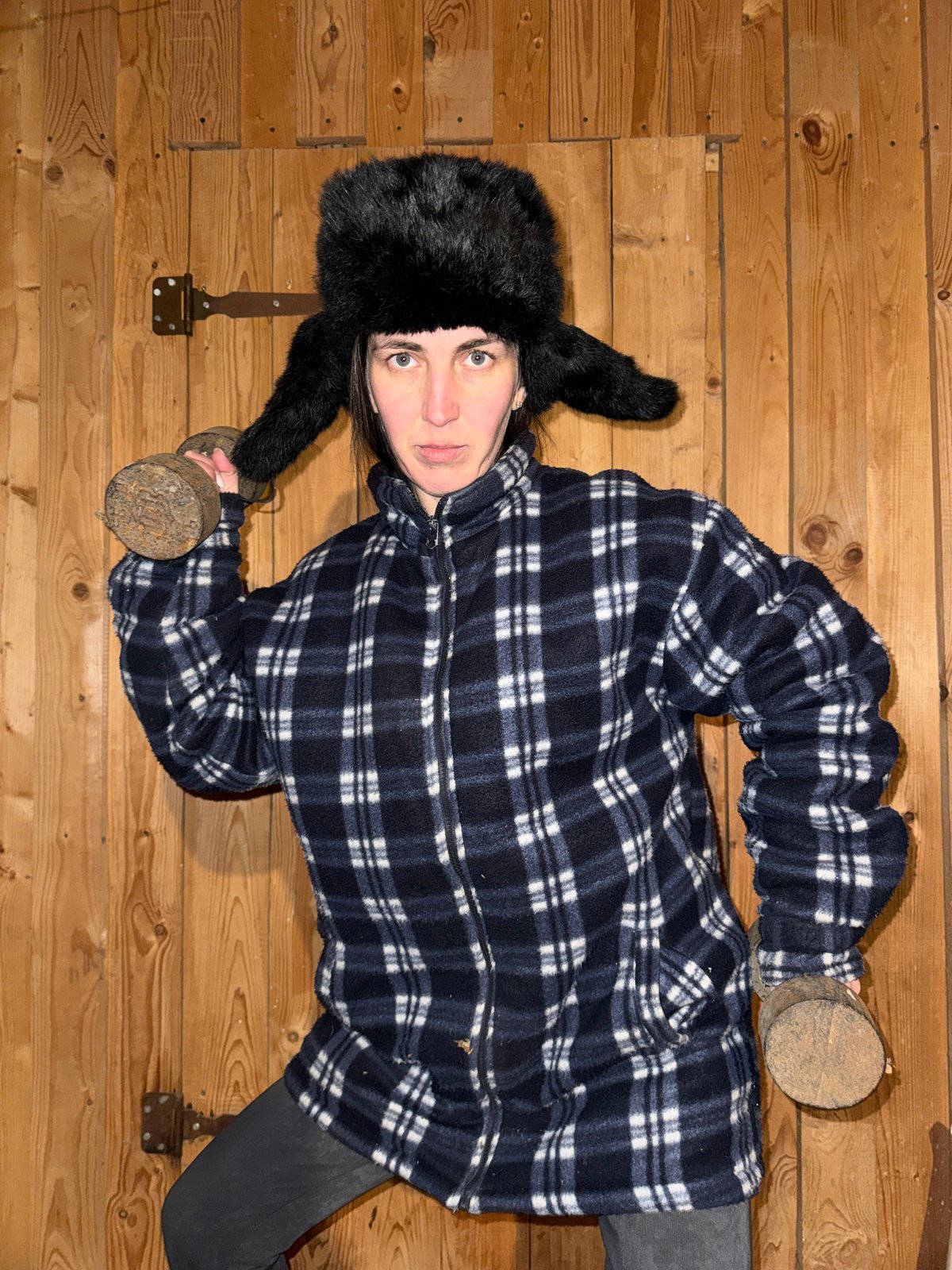Rural Russia resident photographed in traditional winter clothing