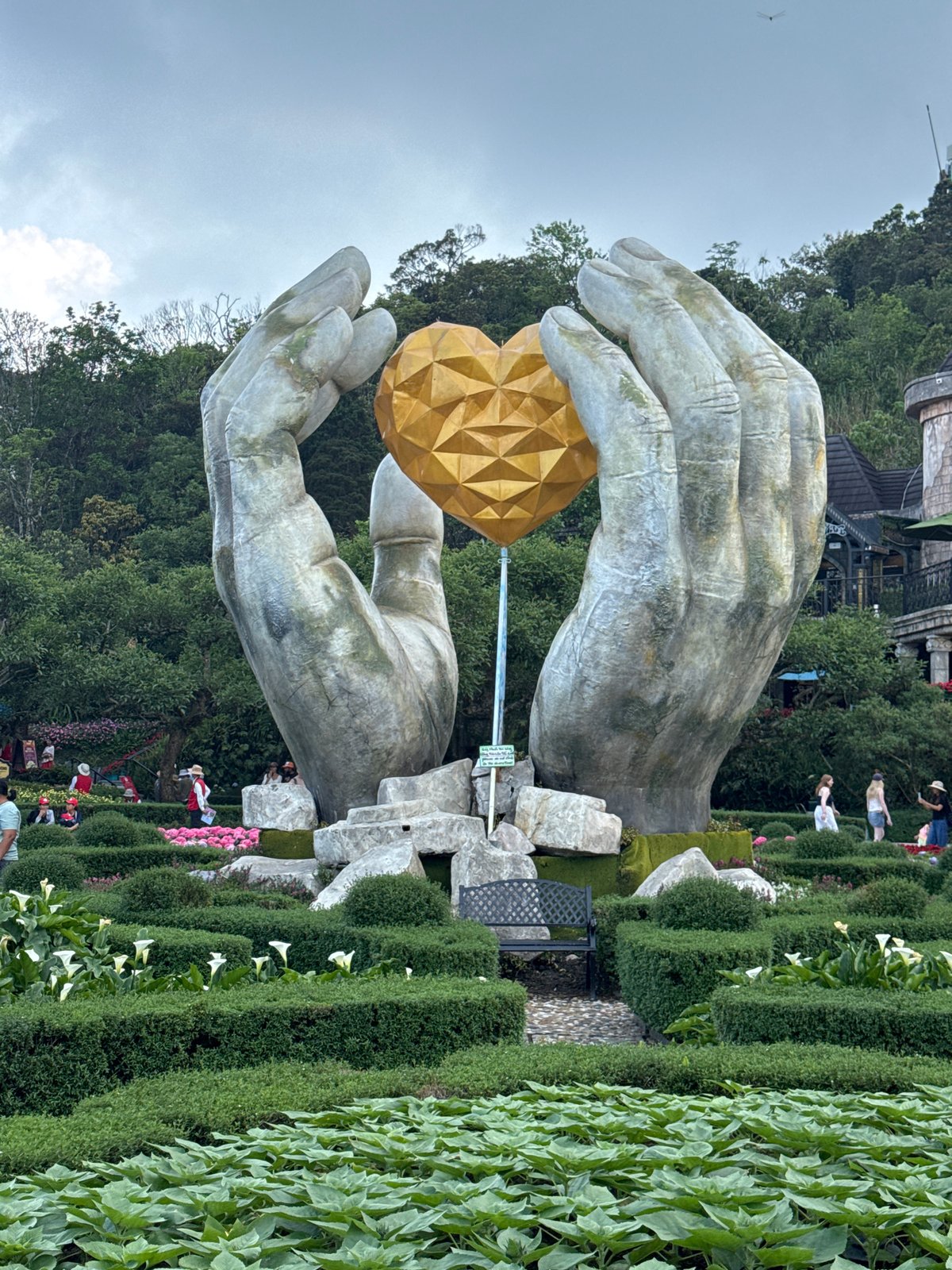 Crowds gather at Golden Bridge tourist attraction in Vietnam