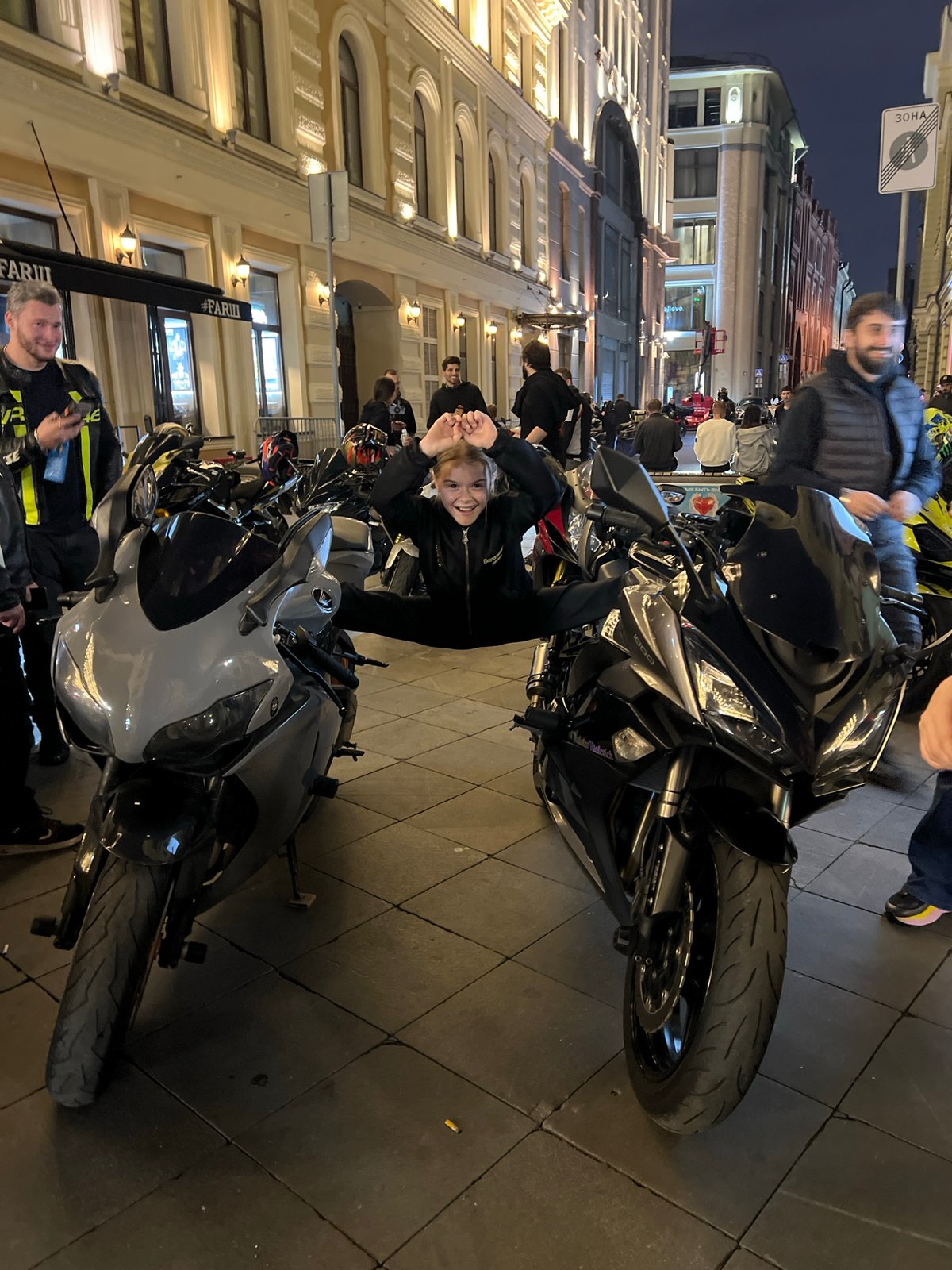Evening motorcycle meetup on Moscow streets