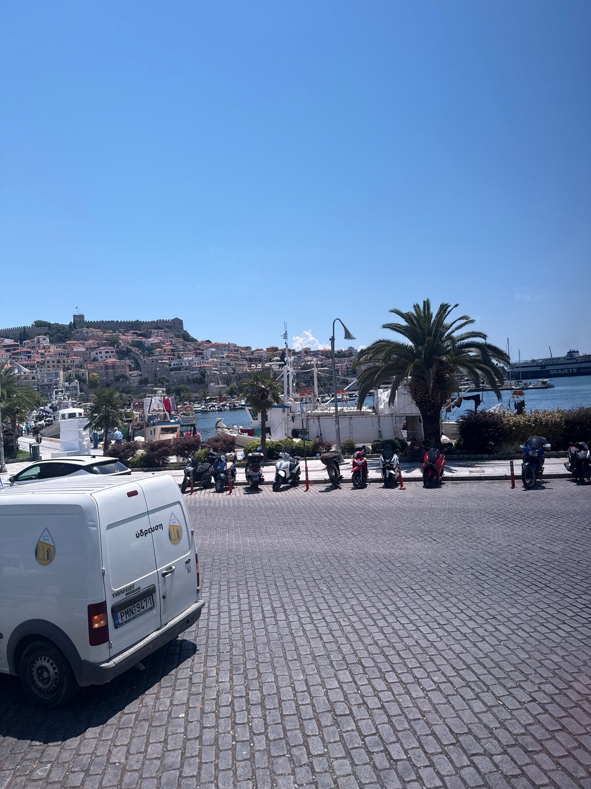 Sunny morning around Kavala's harbor streets