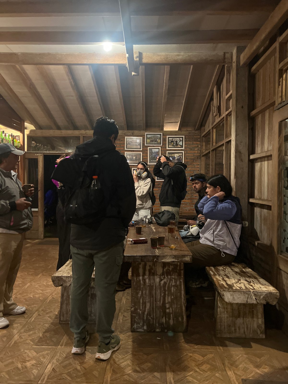 Social gathering documented at wooden restaurant in Indonesia