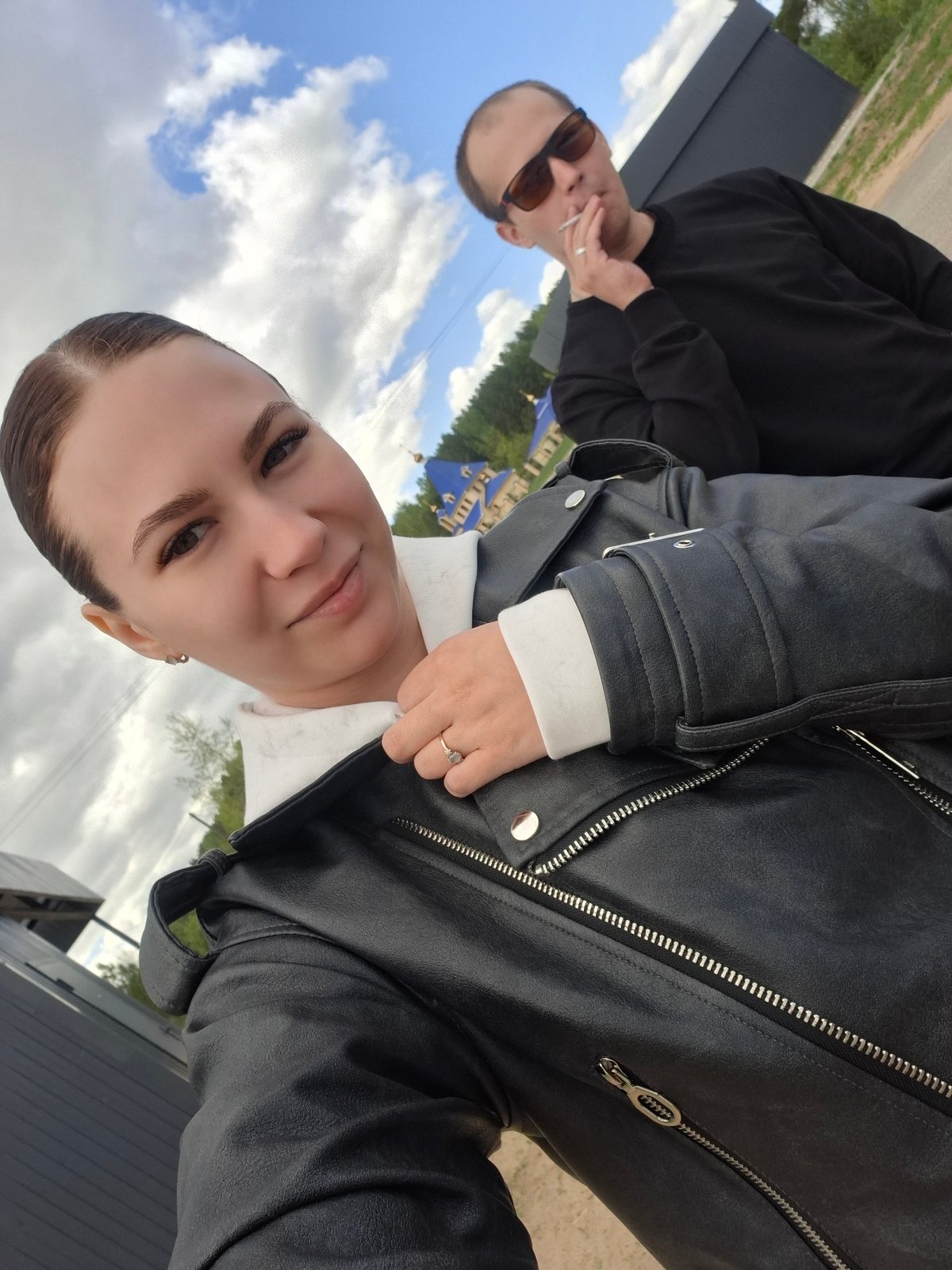 Woman takes selfies around Chaikovsky, Russia Saturday morning