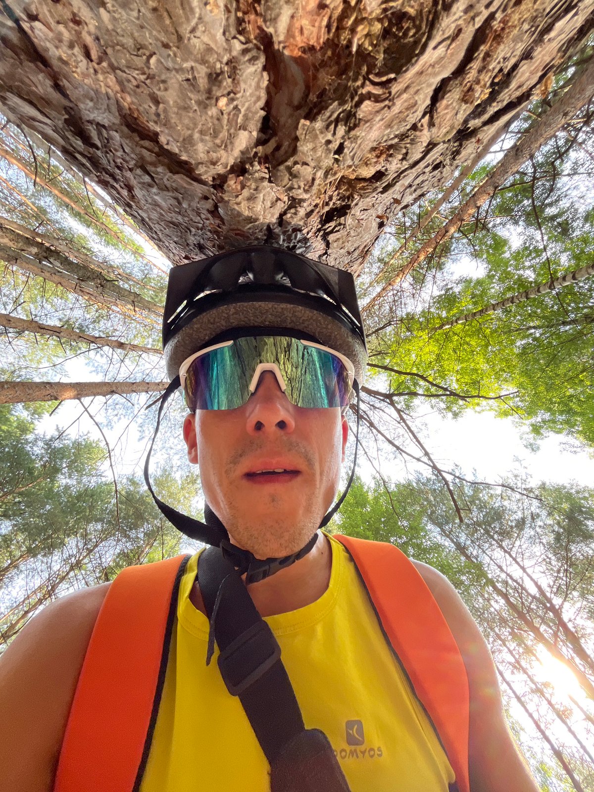 Forest mountain bike ride captured from multiple angles near Chaikovsky