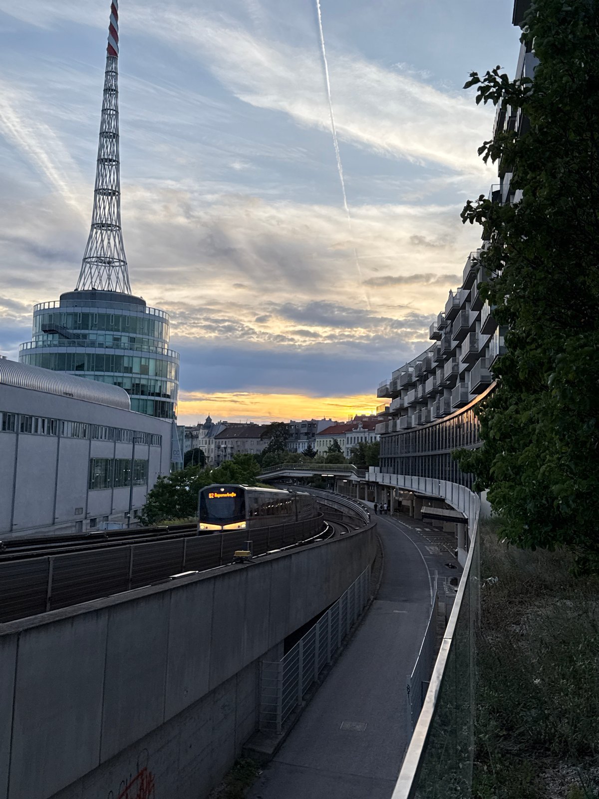 Vienna's modern architecture captured during evening golden hour