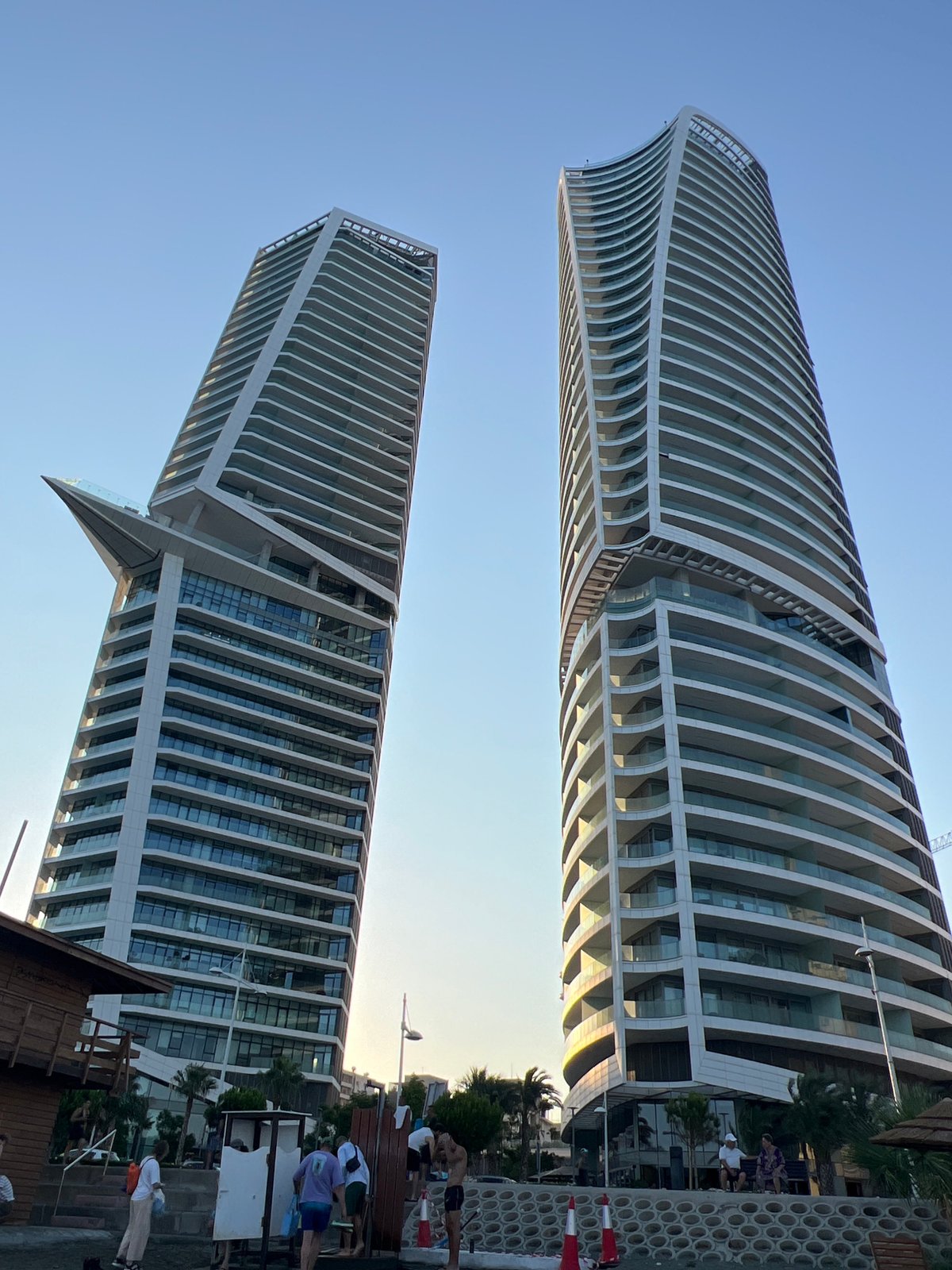 Limassol's modern skyline towers, shot from street level