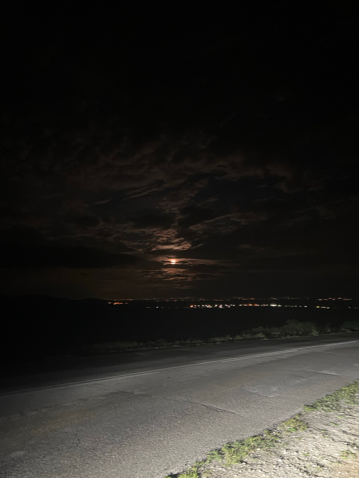 Nighttime road scene photographed in Levski, Bulgaria