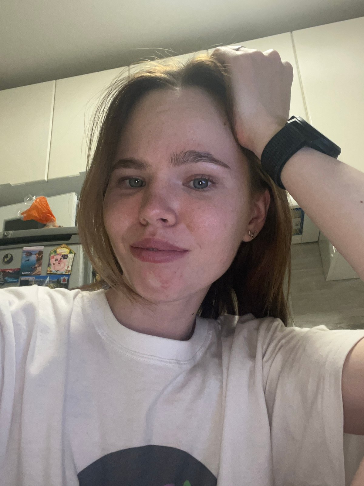 Woman takes selfies at home in Chaikovsky, Russia