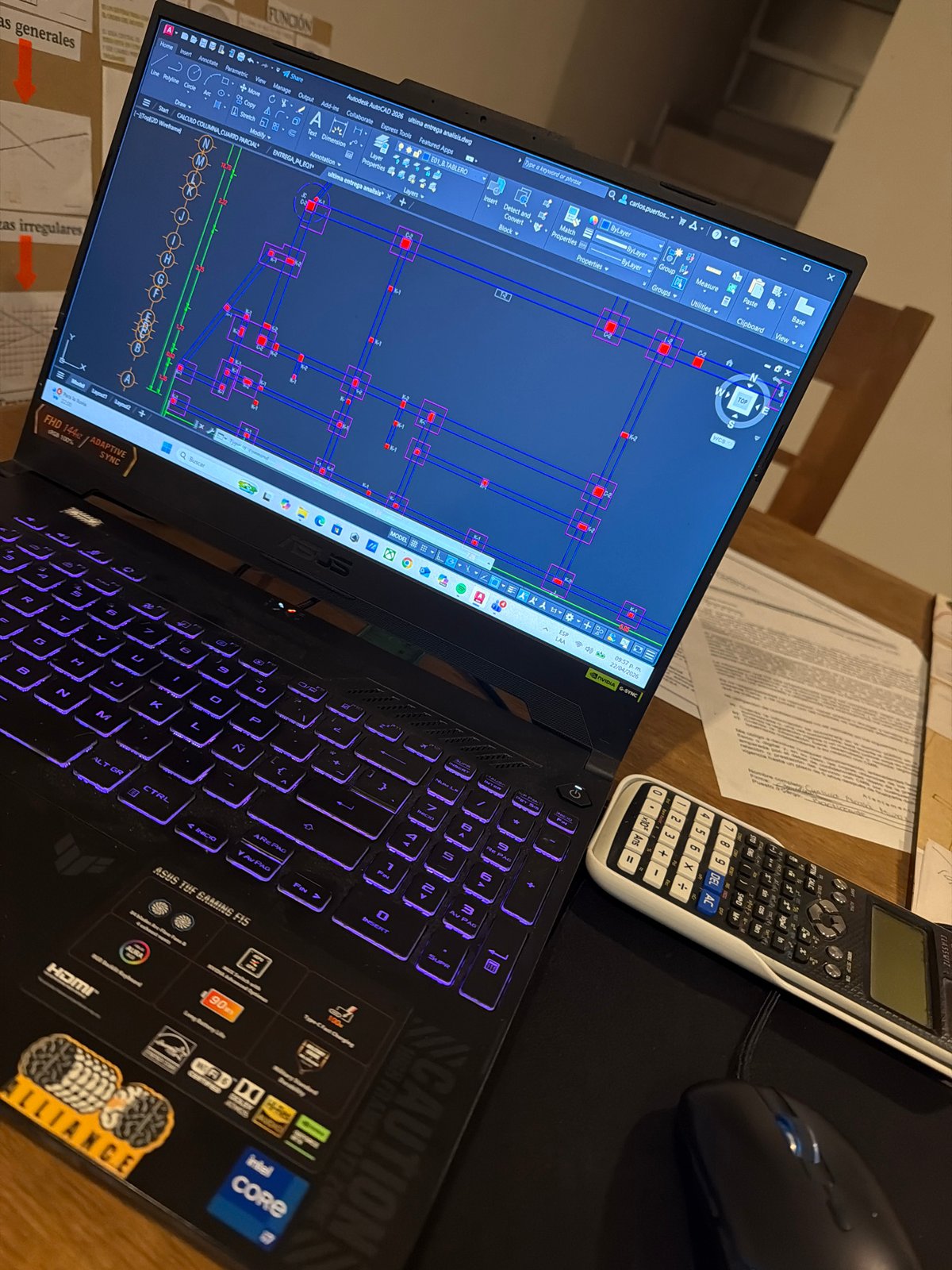 Late-night CAD work captured on gaming laptop in Mexico