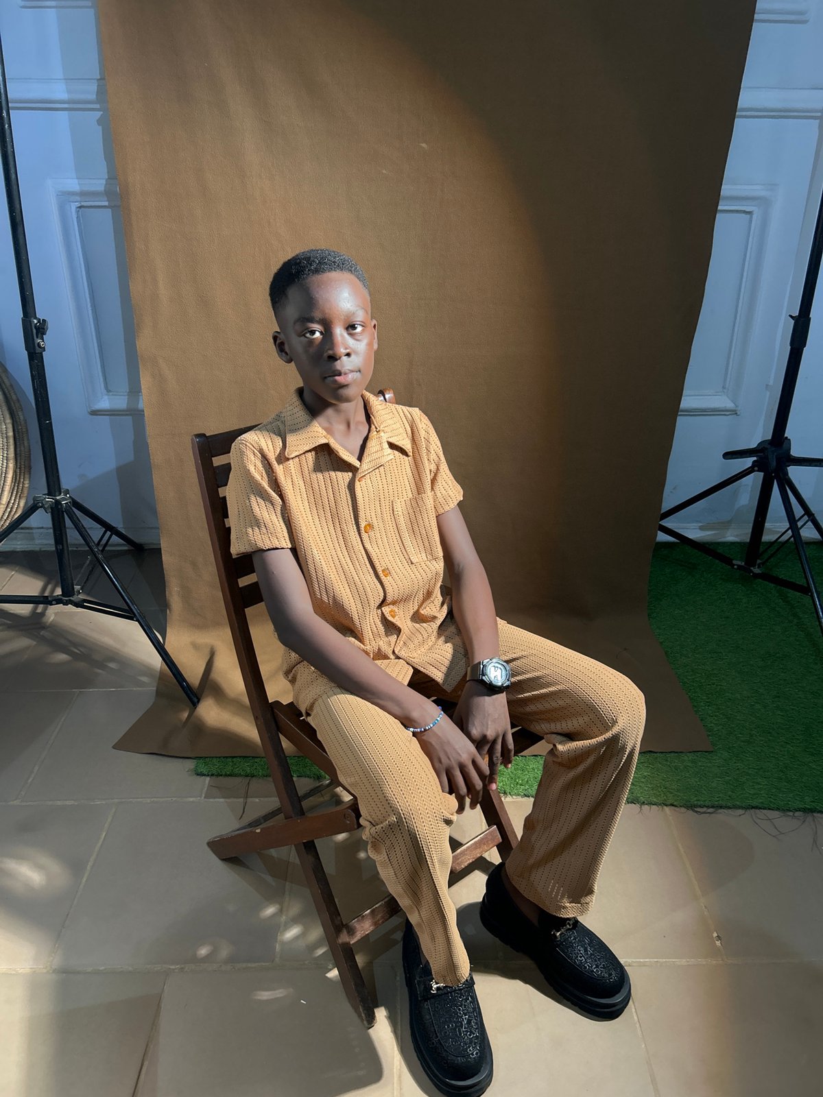 Portrait session in Jos featuring matching tan two-piece looks