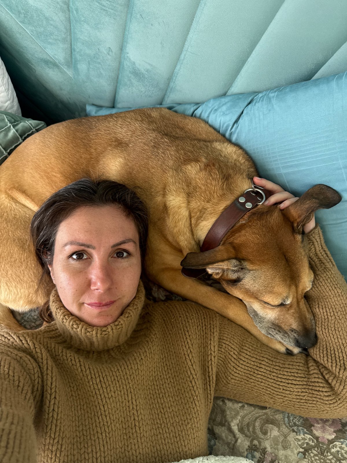 Woman shares quiet morning moments with pet dogs in Bulgaria