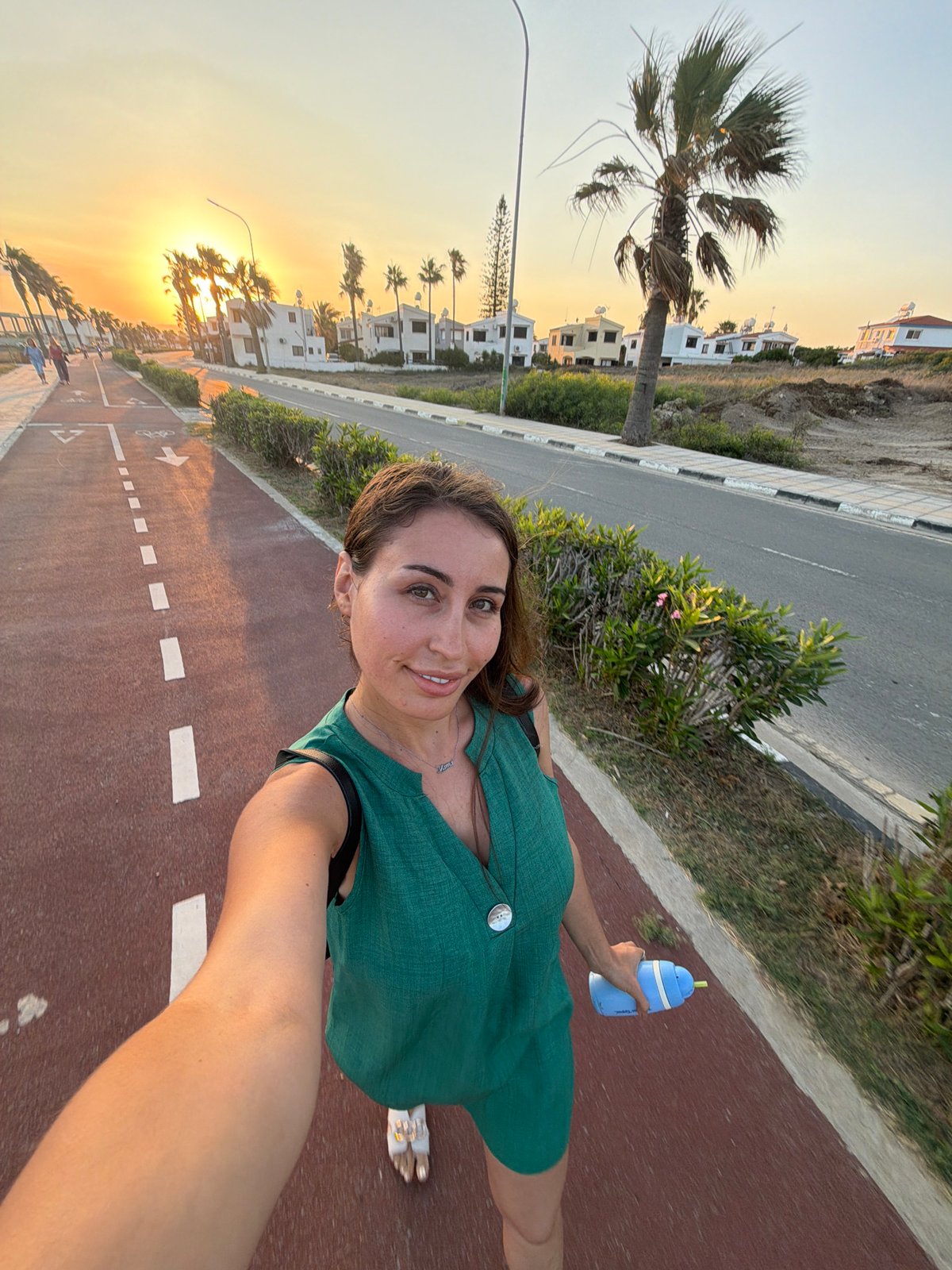 Sunset stroll along Meneou's coastal bike path in Cyprus