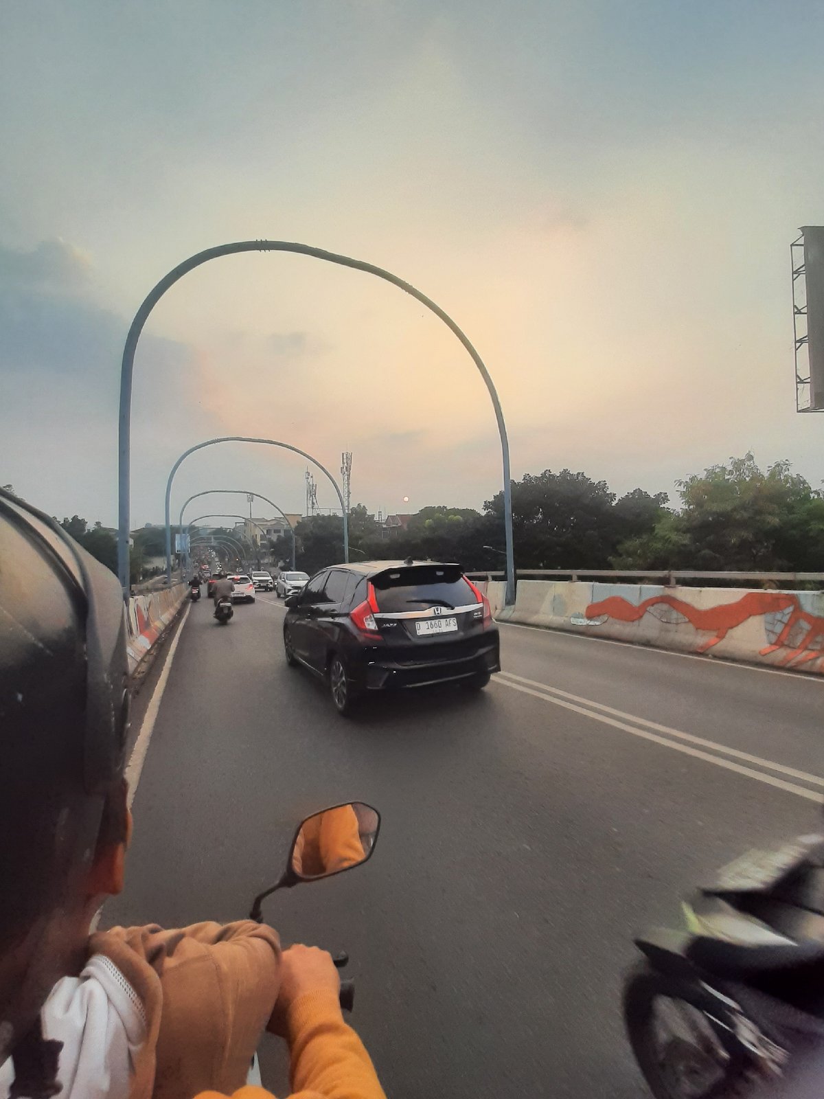 Dusk traffic jam on a Bandung highway overpass