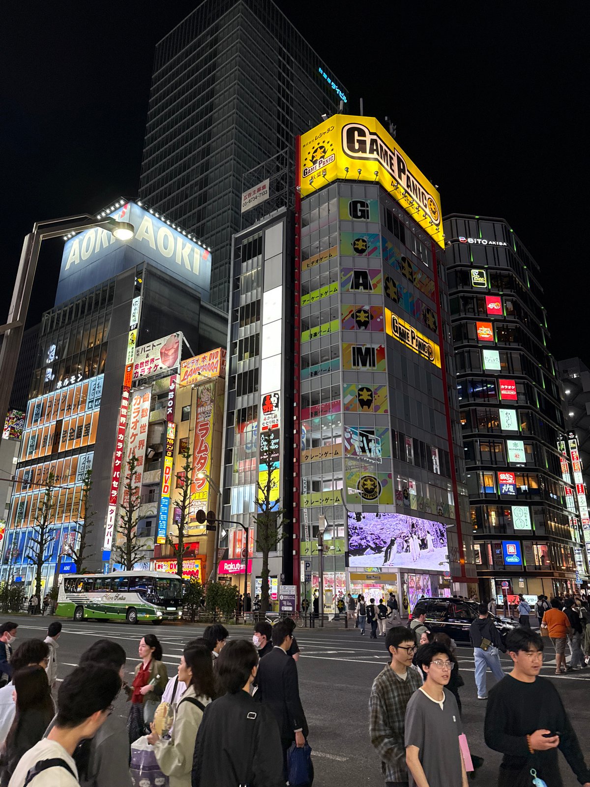 Nighttime street activity documented in Akihabara electronics district