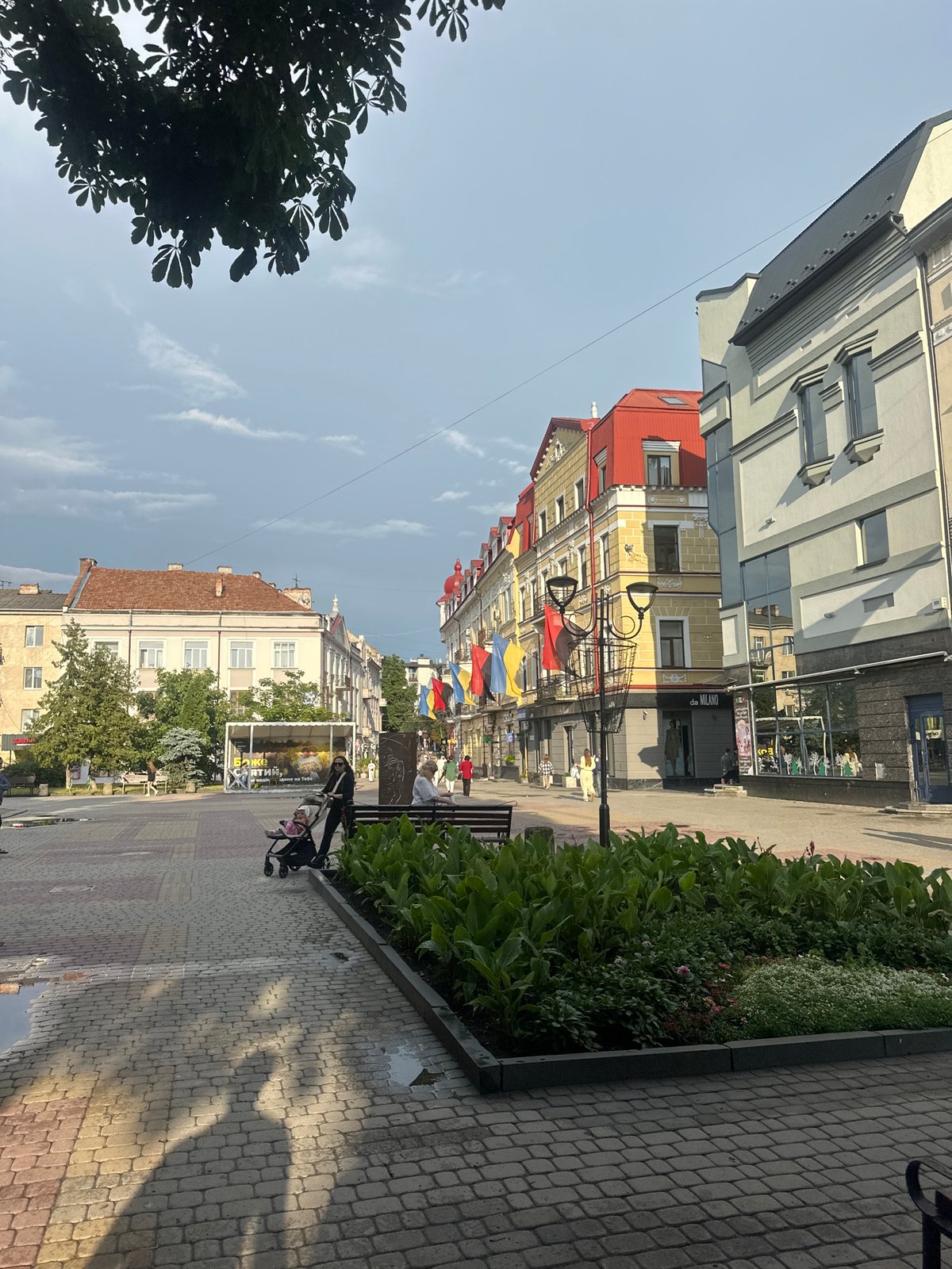 Ternopil's central promenade and Teatralna Square on a summer afternoon