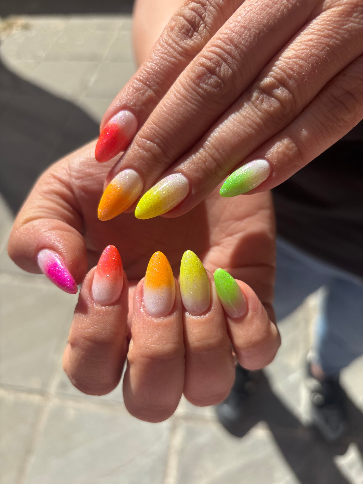 Glittery gradient manicure spotted in Sofia, Bulgaria