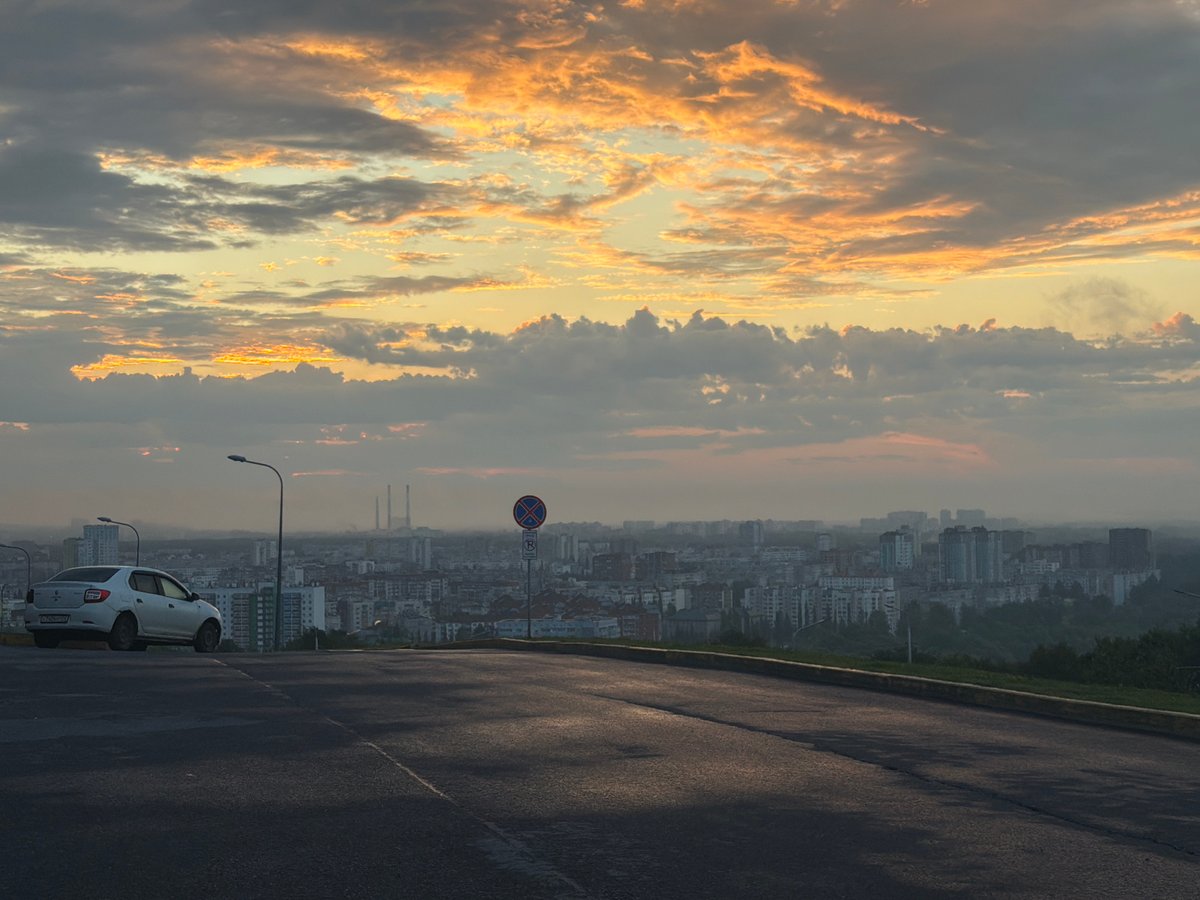 Dawn breaks over a street in Ufa, Russia