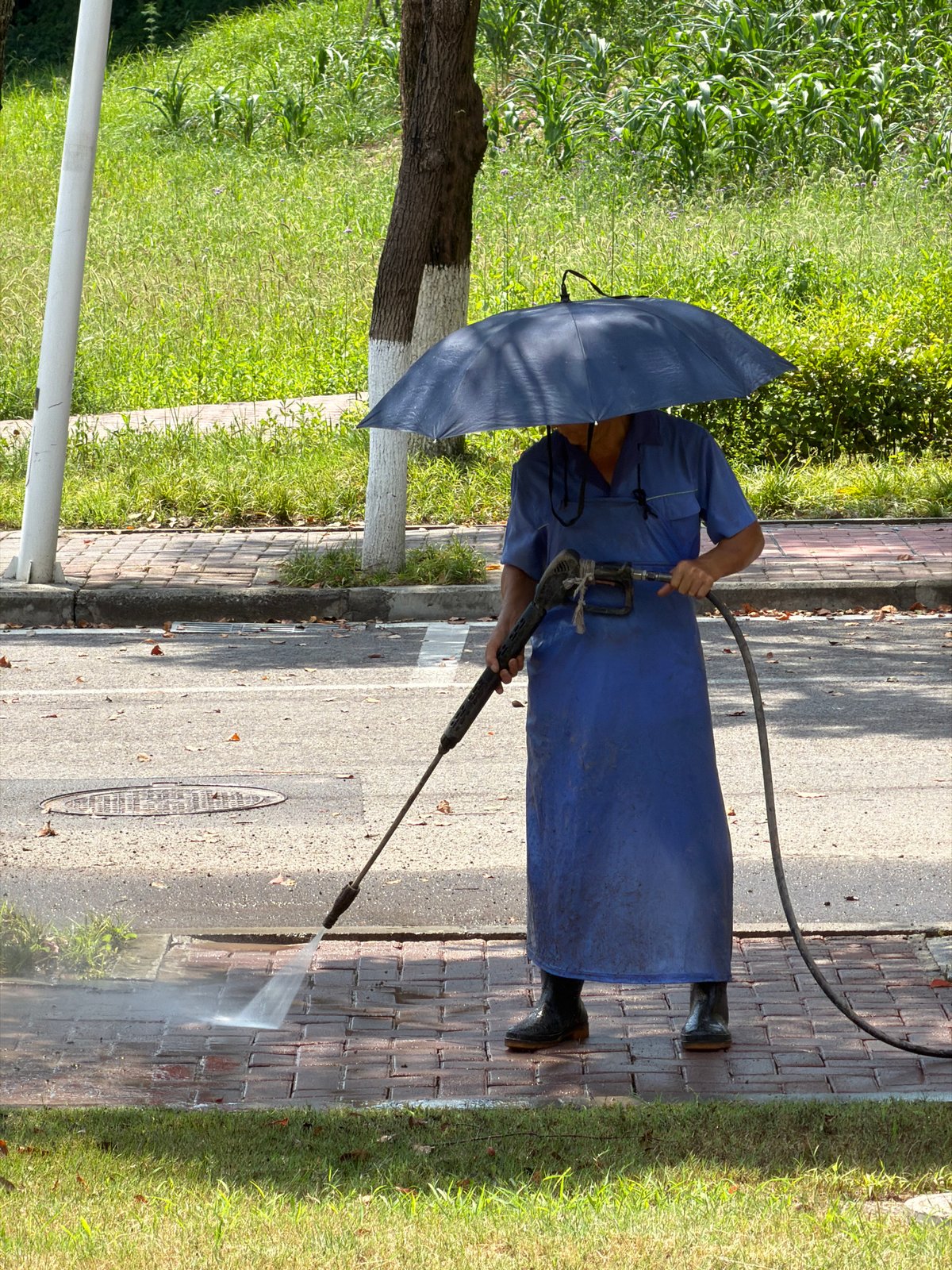 Morning routines on a Jiangjin campus: cleaning, commuting, walking