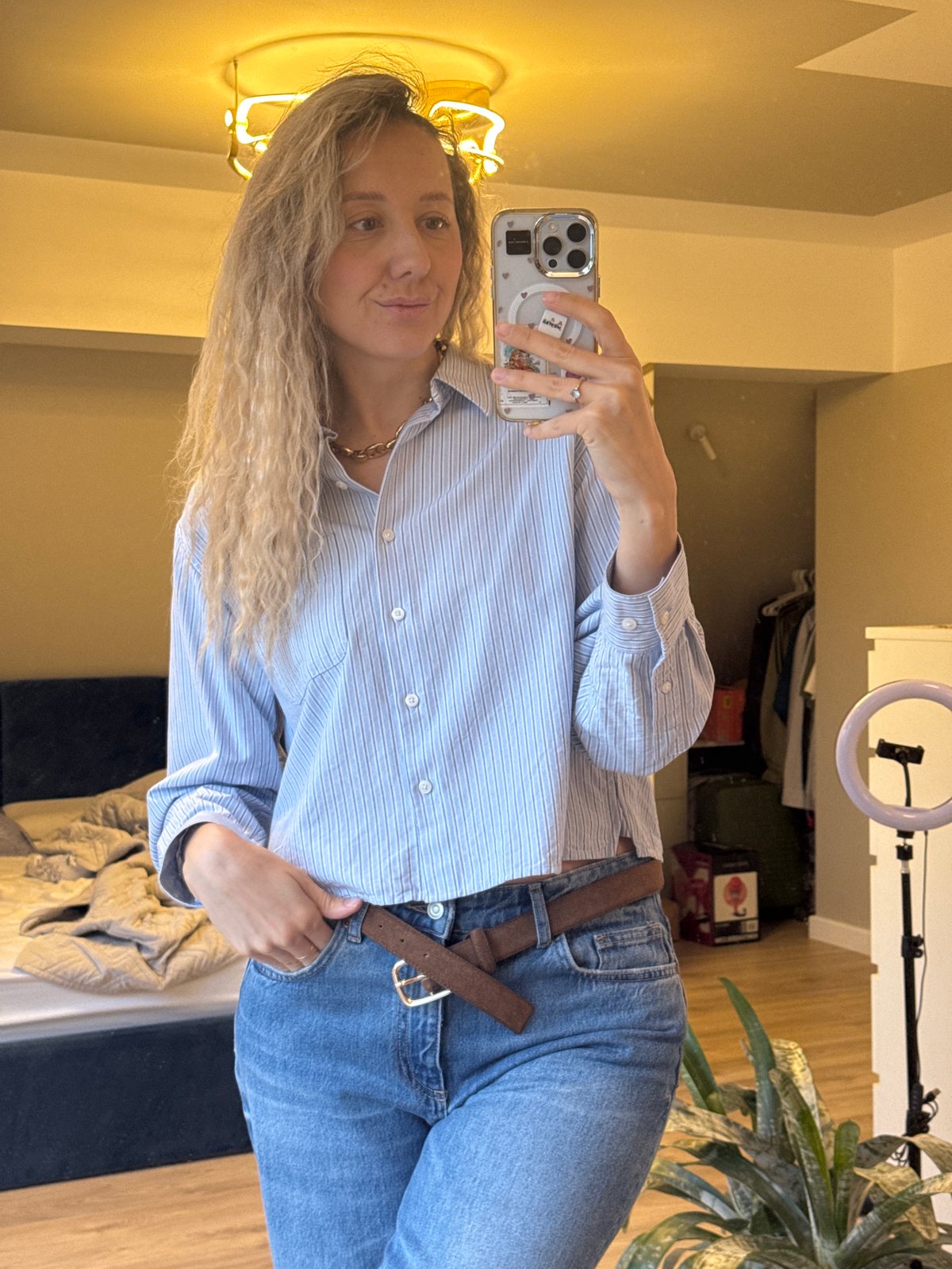 Woman Takes Mirror Selfie in Carnikava, Latvia