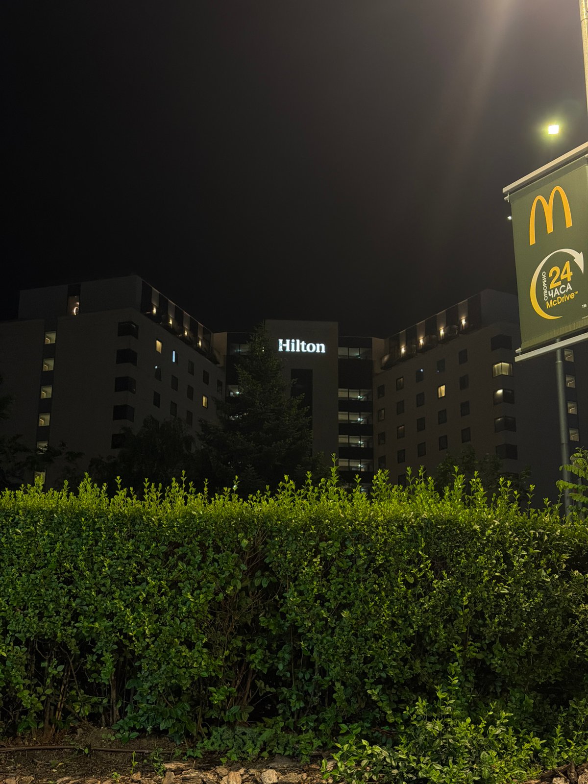 Nighttime commercial district activity documented in Sofia, Bulgaria