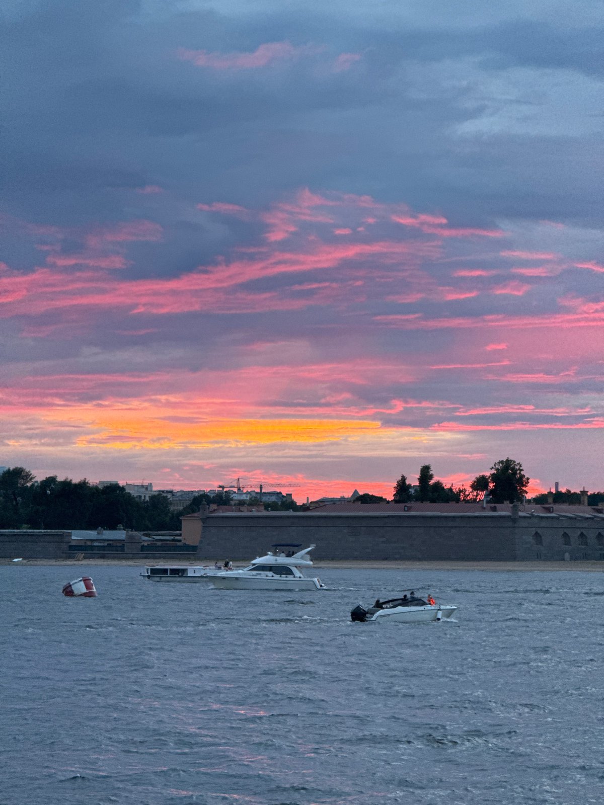 Sunset over the Neva River and Peter and Paul Fortress