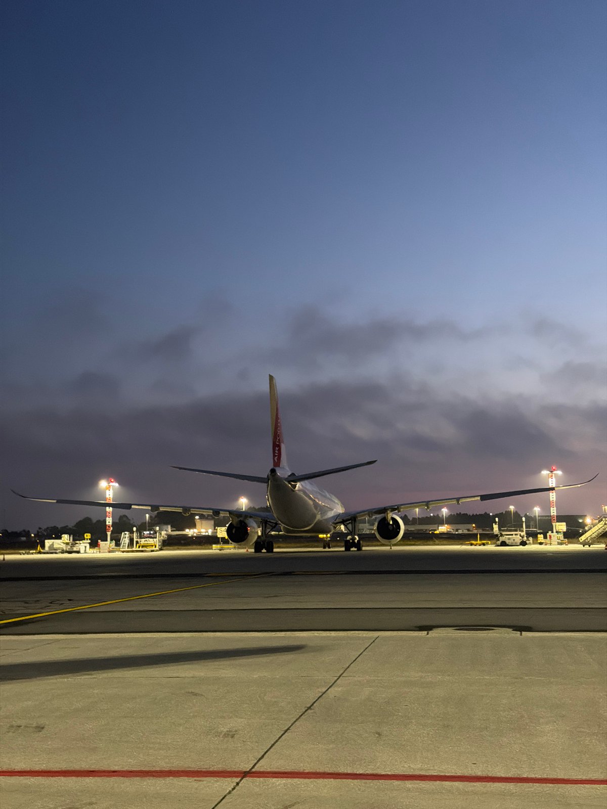 Dusk to night on the tarmac at Porto Airport