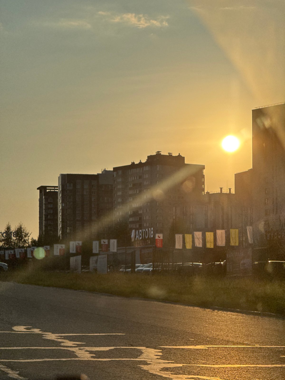 Evening street scenes around a modern residential district in Izhevsk