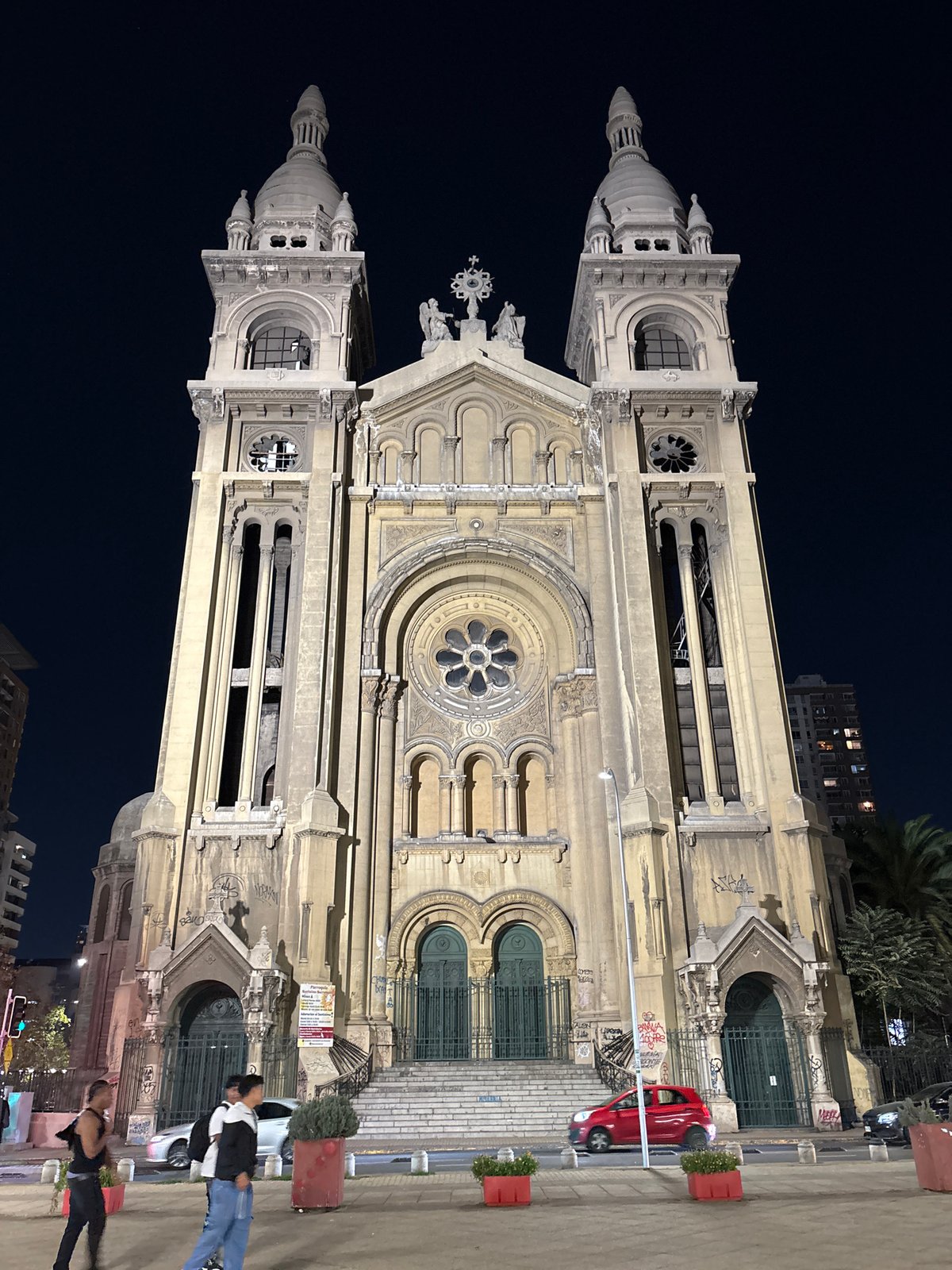 Santiago's Metropolitan Cathedral illuminated at night
