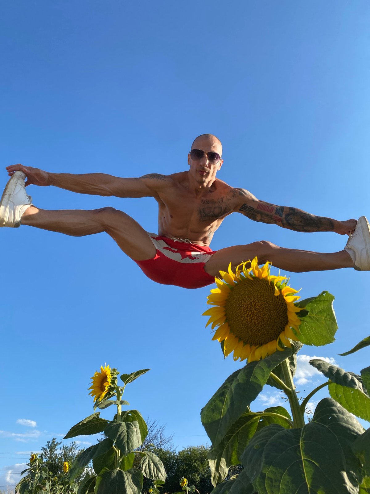 Split jumps and sunflower fields in rural Pleven, Bulgaria