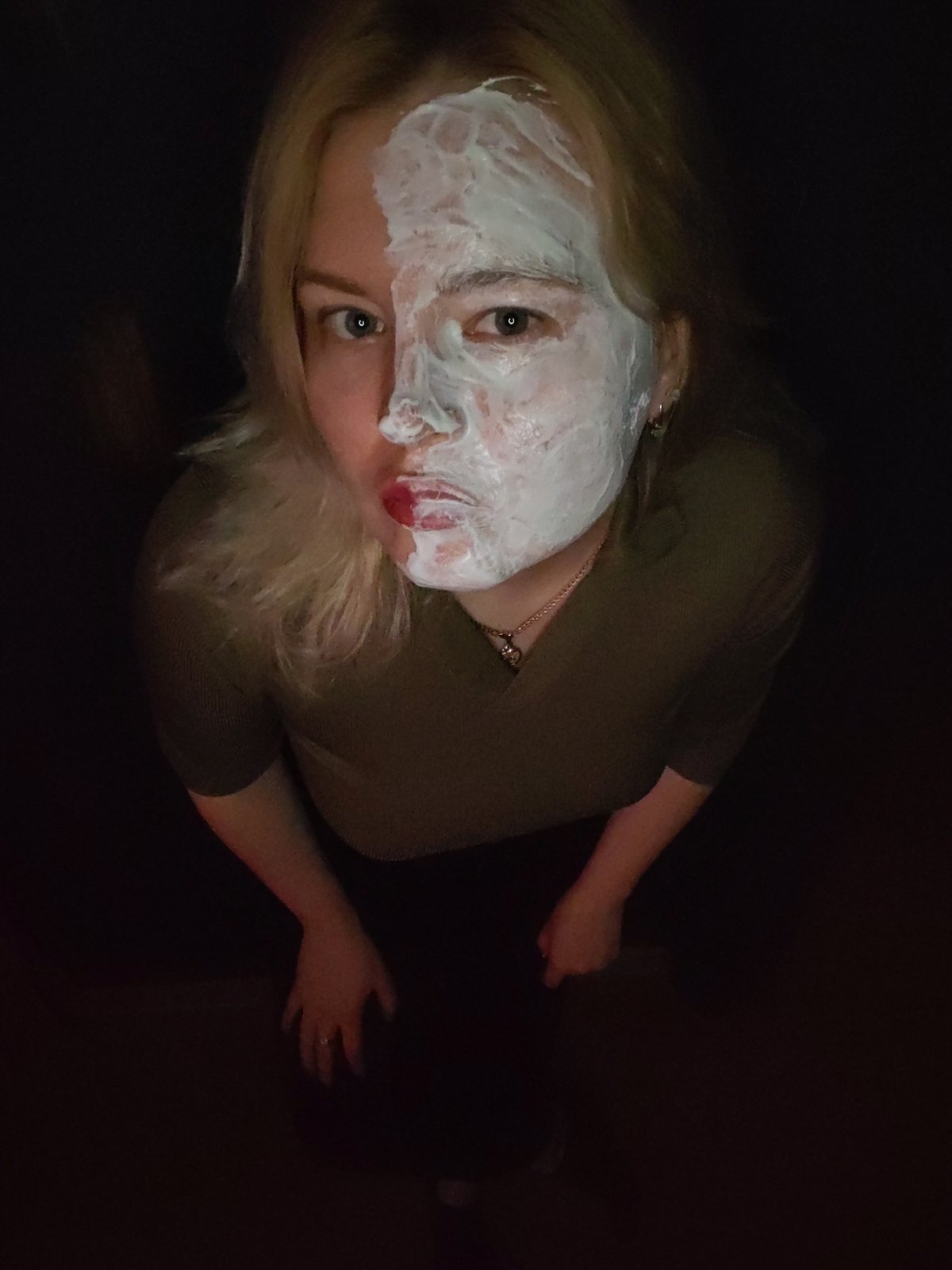 Woman applies facial mask in Izhevsk, Russia