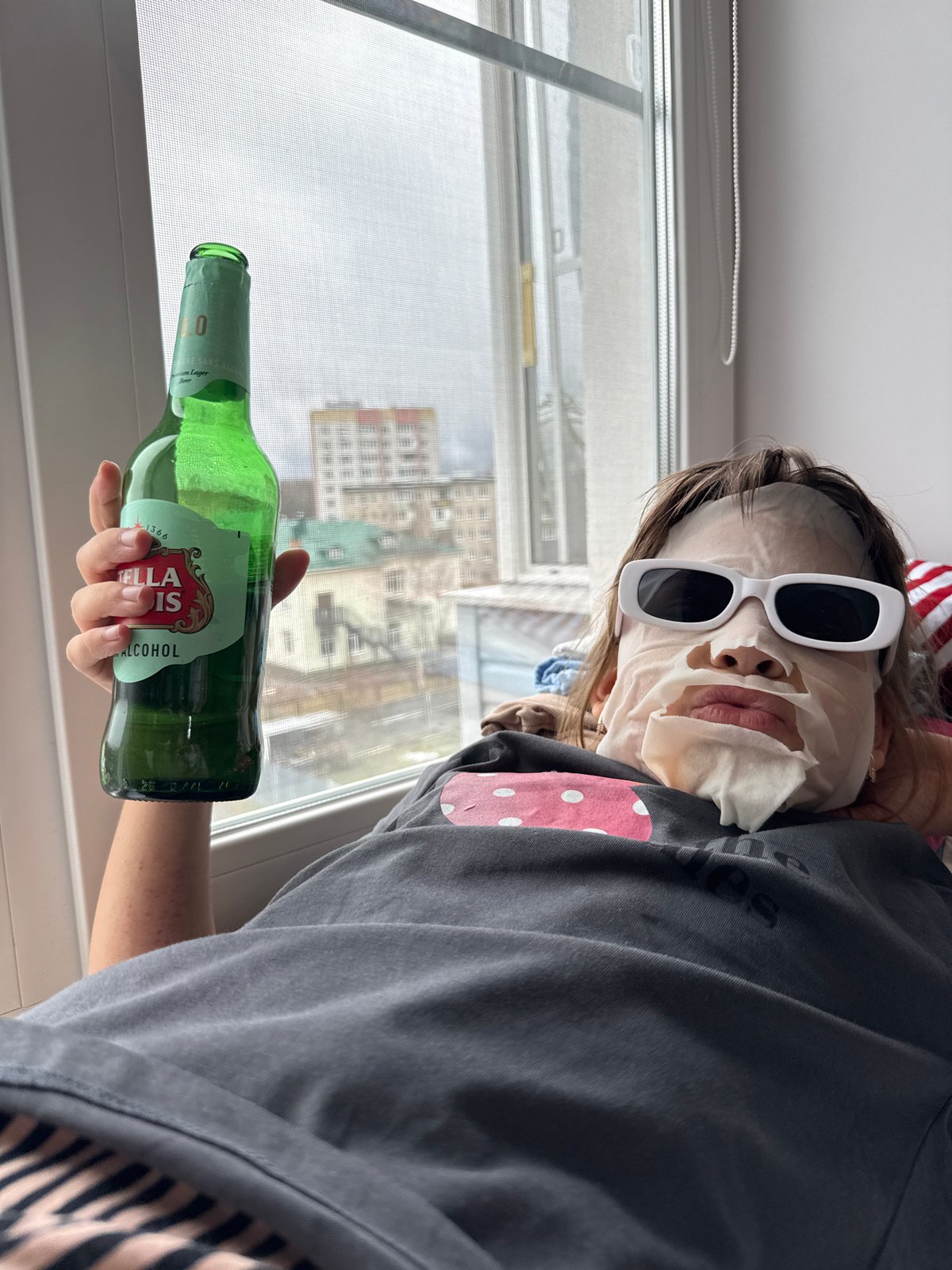 Girl and beer bottles scene captured in Rusanovo