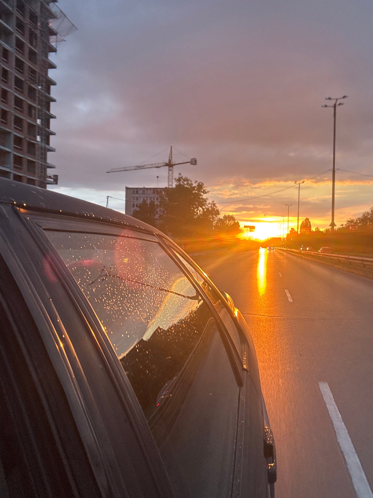 Rainy drive past Sofia construction site captured by witness