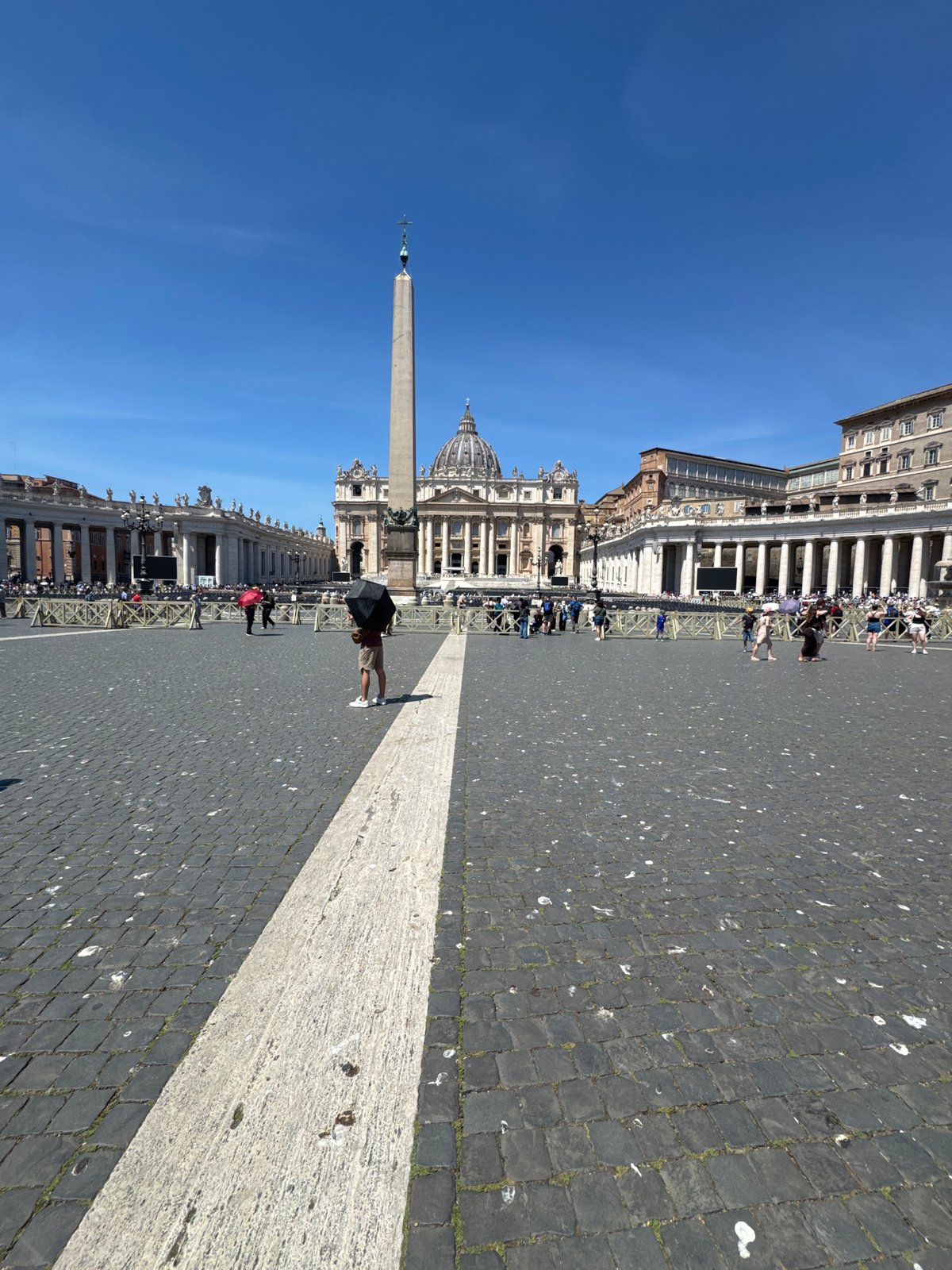 Tourists gather at St. Peter's Square on sunny Rome morning