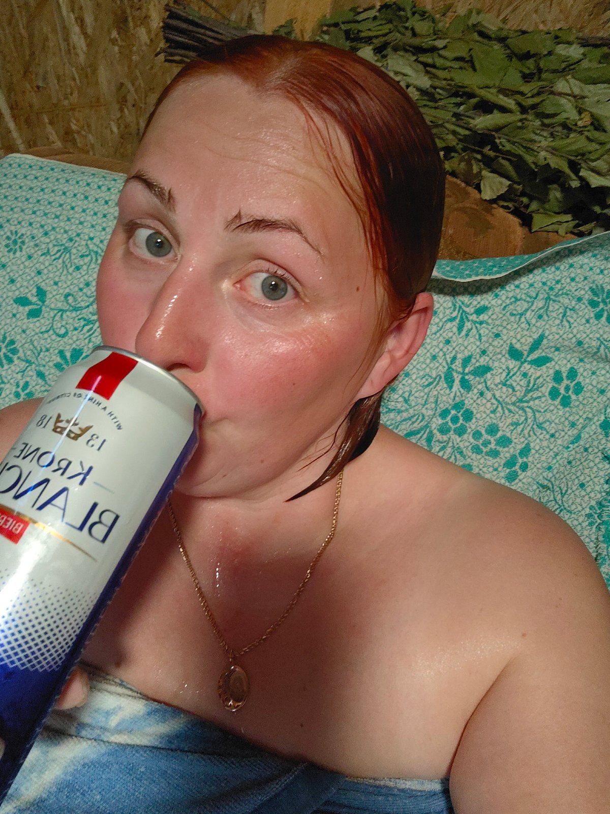 Woman enjoys traditional Russian sauna experience in Фоки