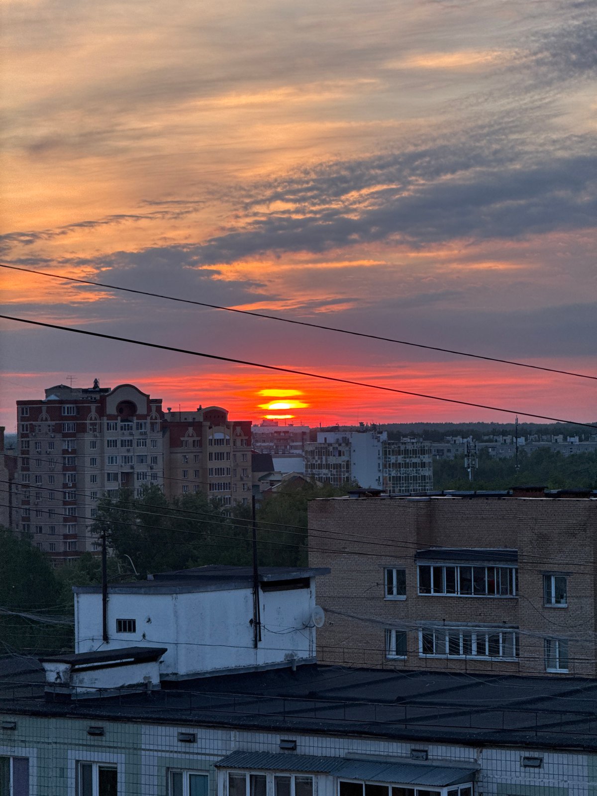 Sunset observed over Dolgoprudny, Russia with colorful sky display