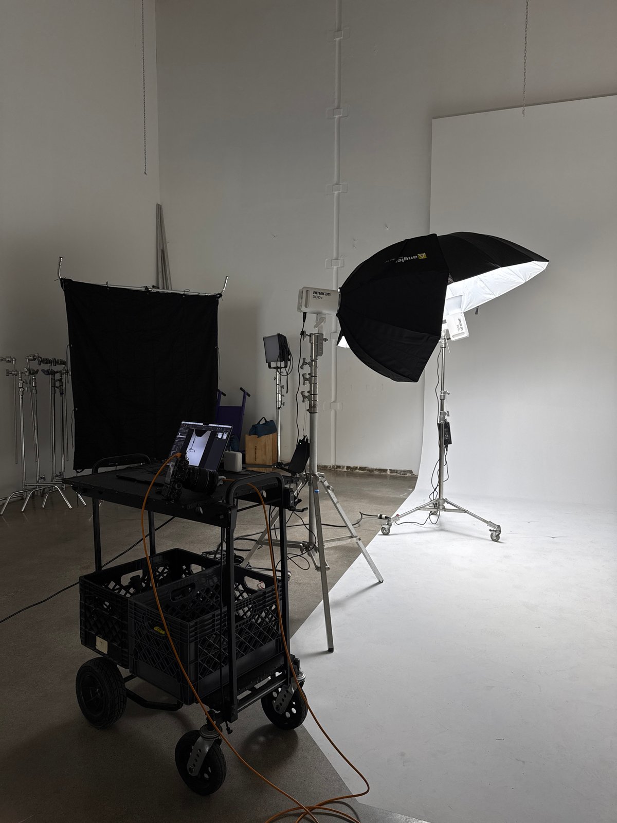 Late-night photography studio session documented in Los Angeles