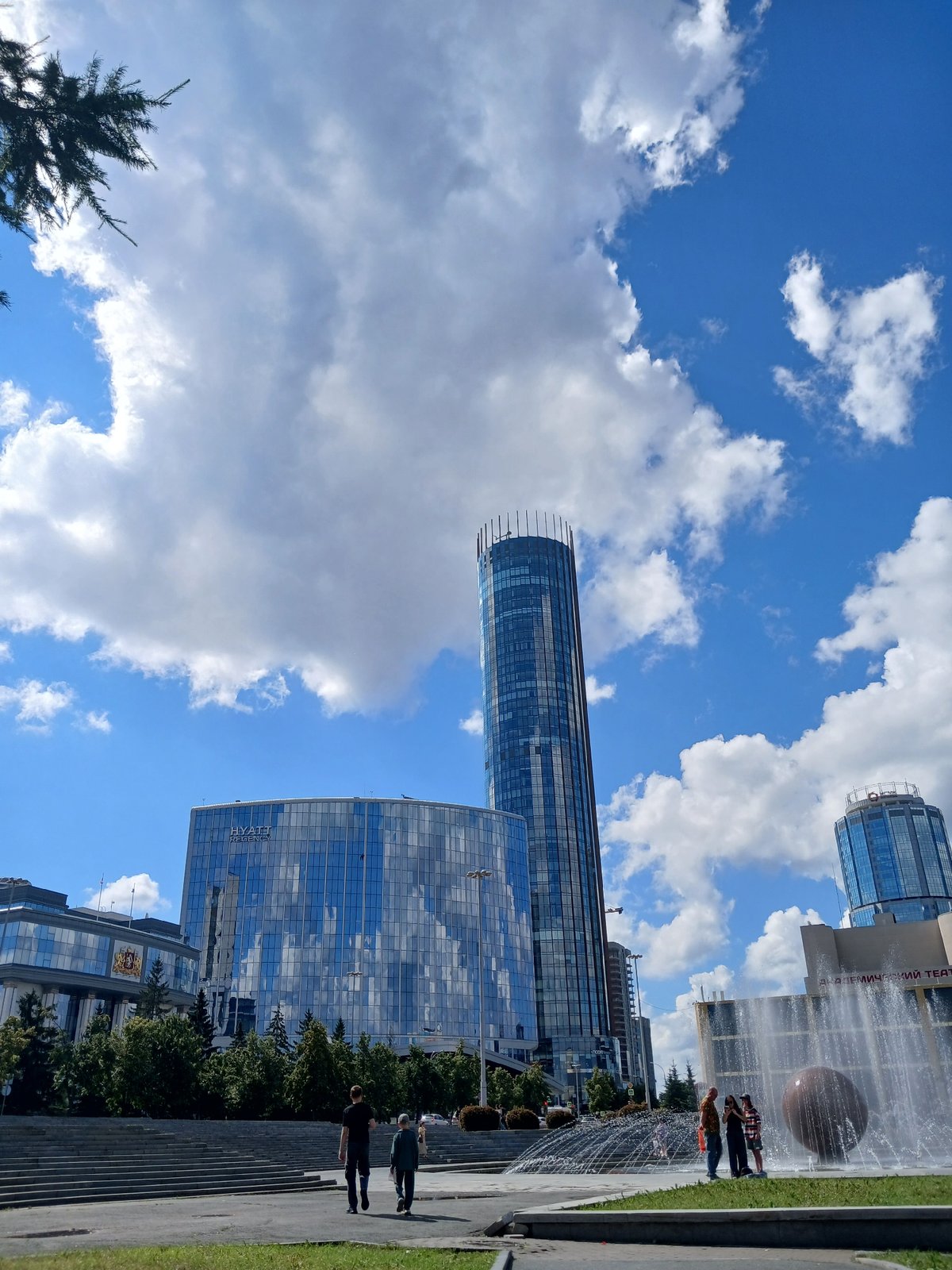 Sunny morning around Yekaterinburg's riverfront and city center