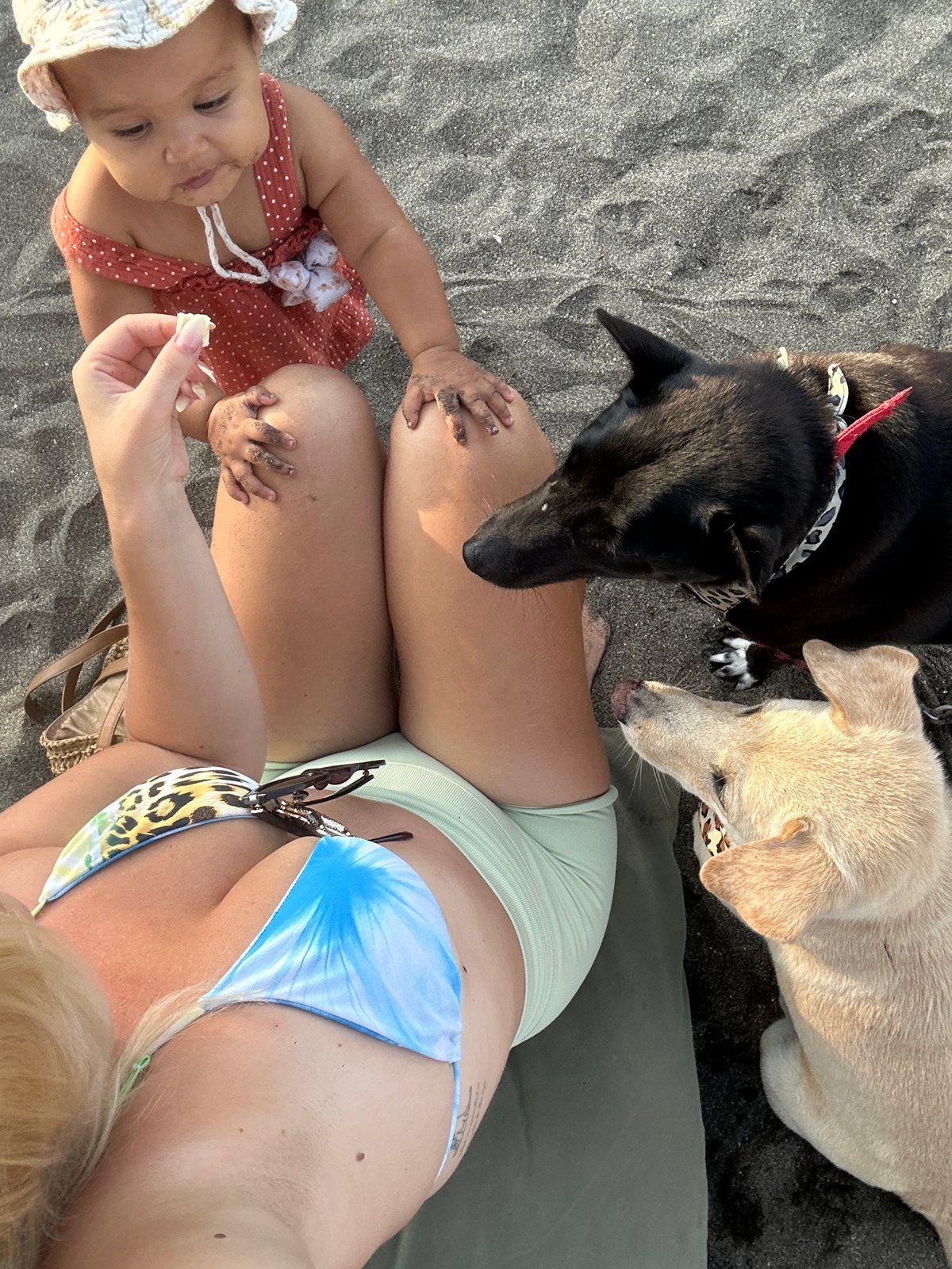 Baby and dogs steal the show on a North Kuta beach day