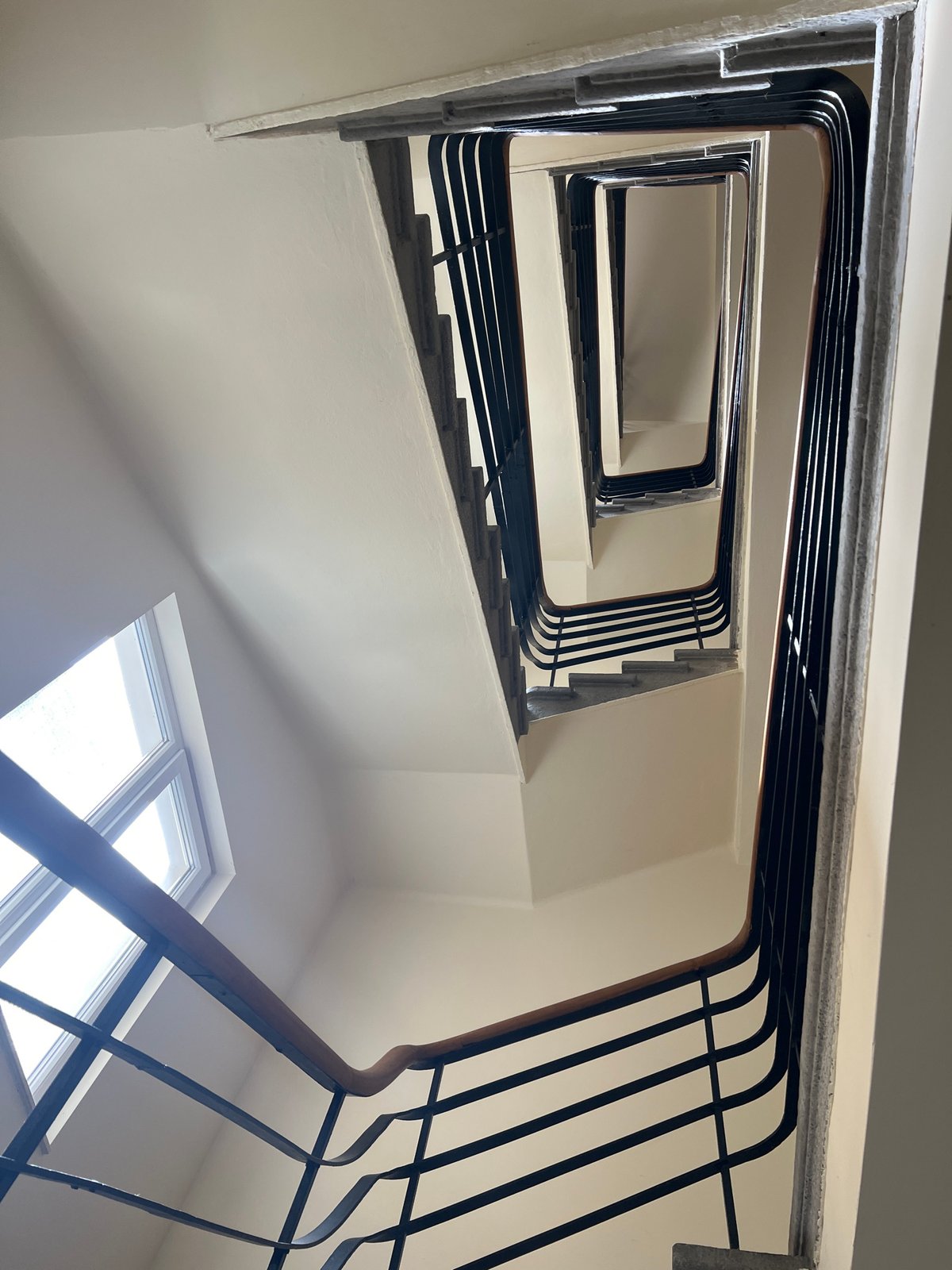 Spiral staircase photographed from below in Sofia, Bulgaria