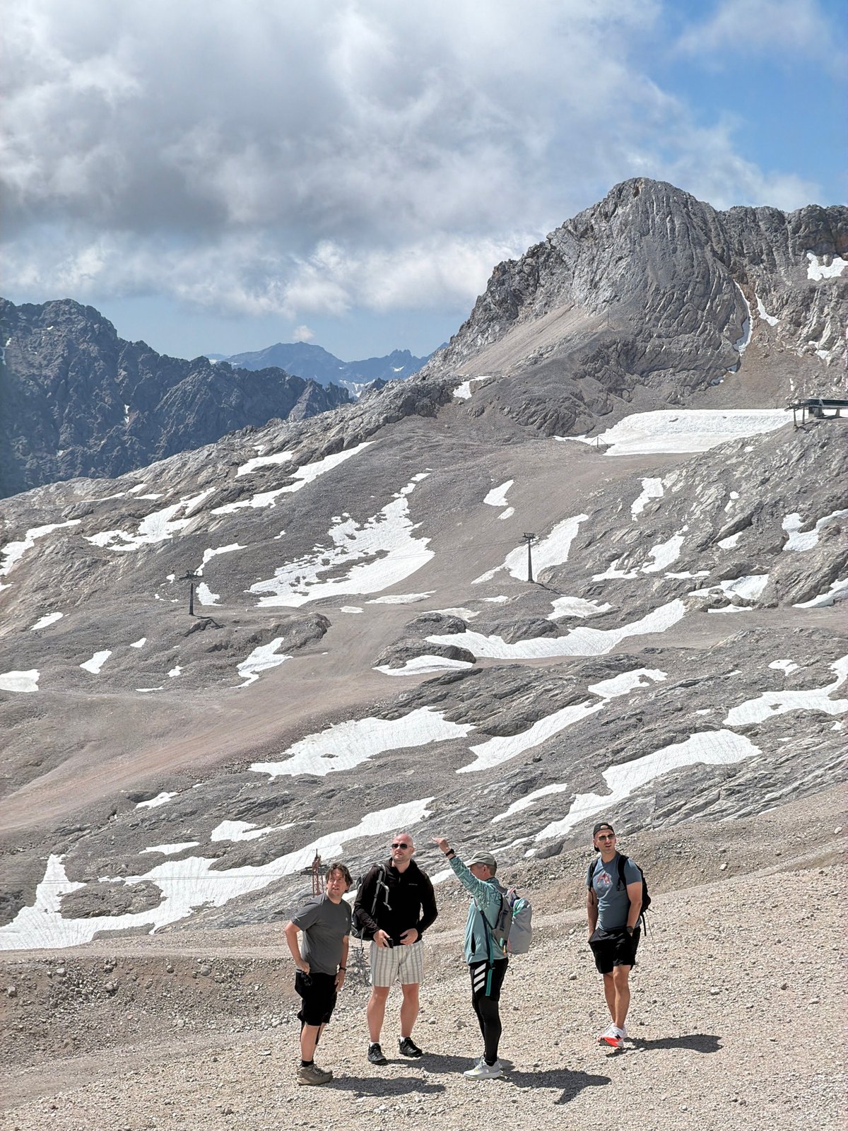Morning at the Zugspitze summit, crowds and clouds