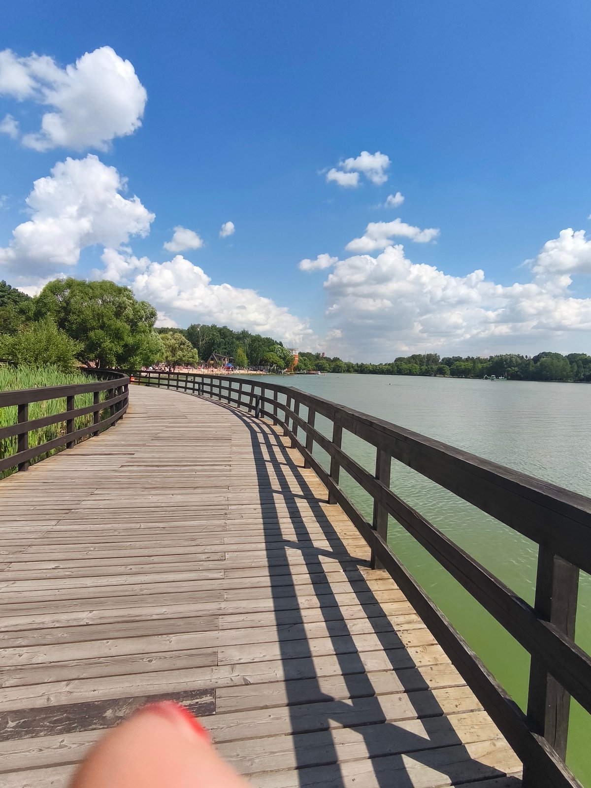 Waterside boardwalk on a busy summer day in Moscow