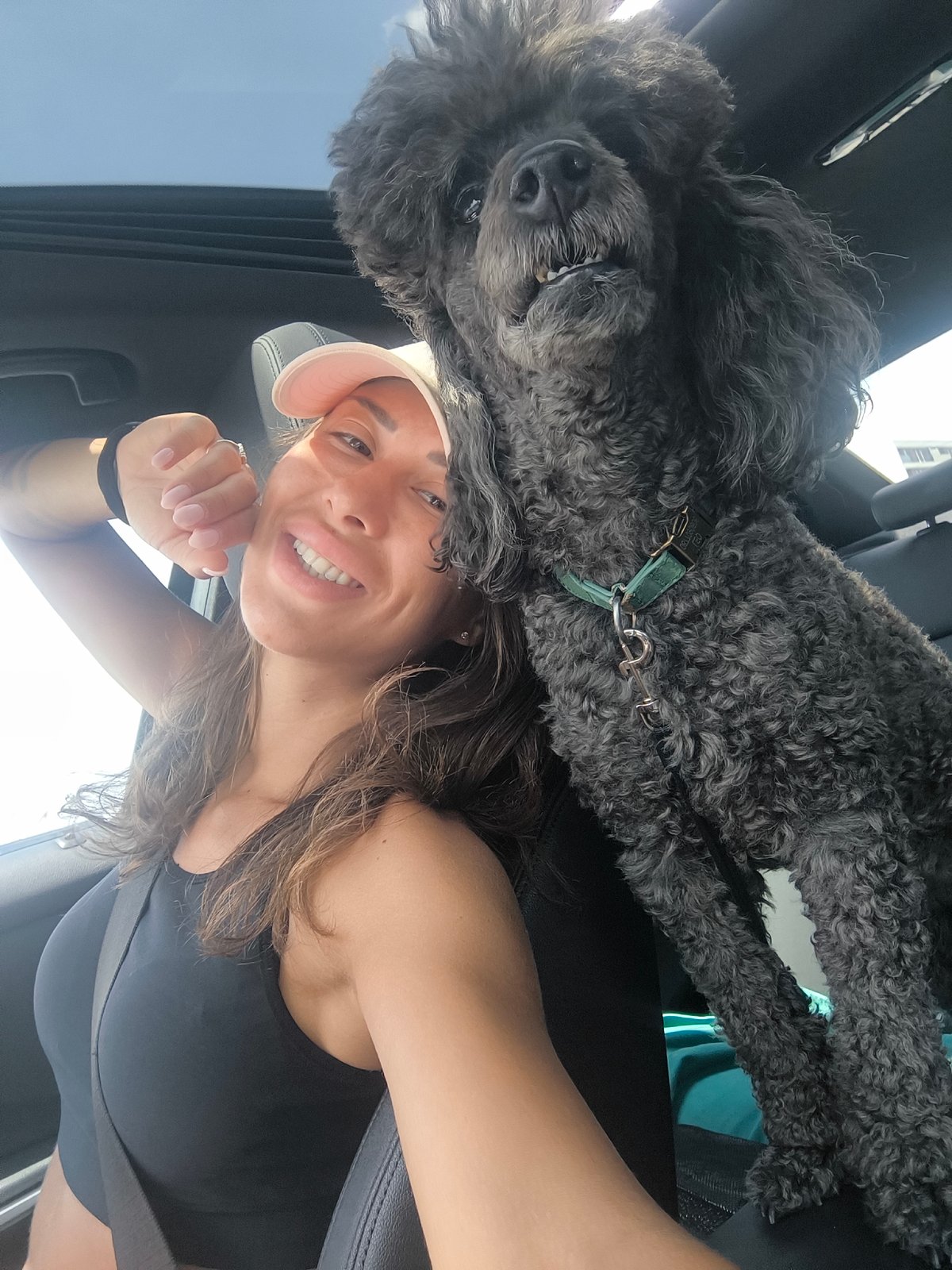 Cruising Sofia with a poodle, sunroof open
