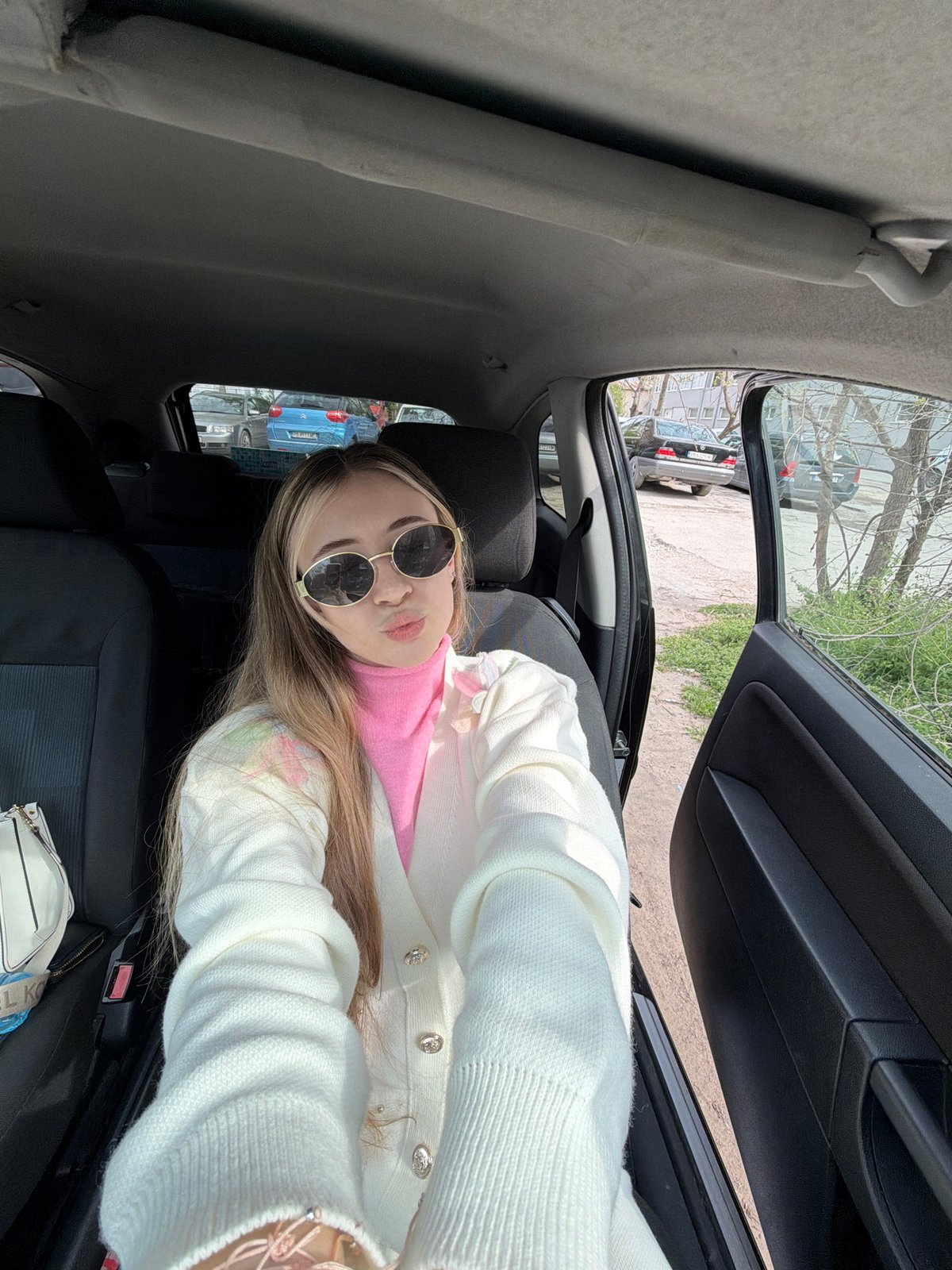 Woman photographed in car and elevator in Plovdiv