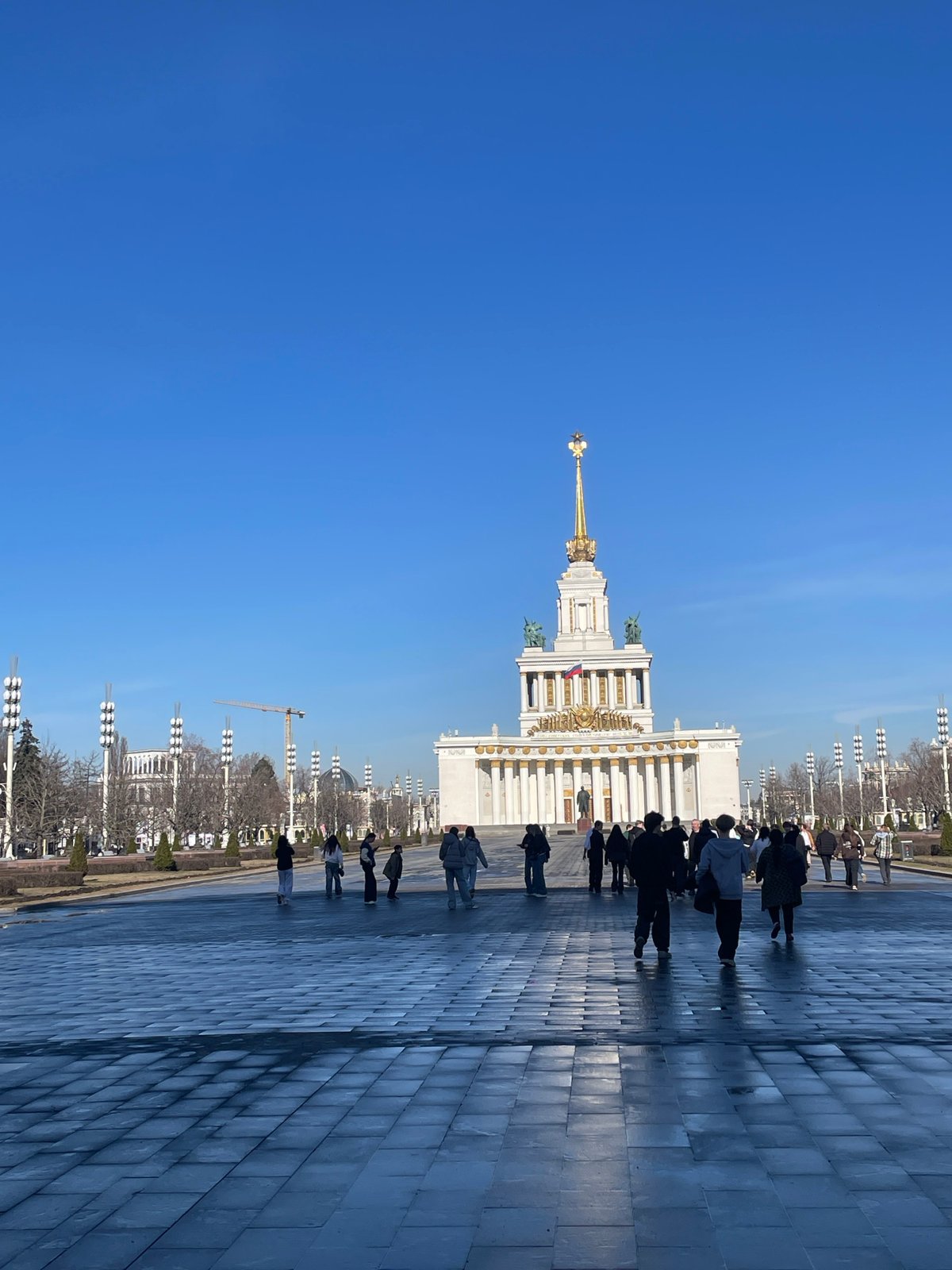 Morning scenes captured in Khimki: civic building and dog