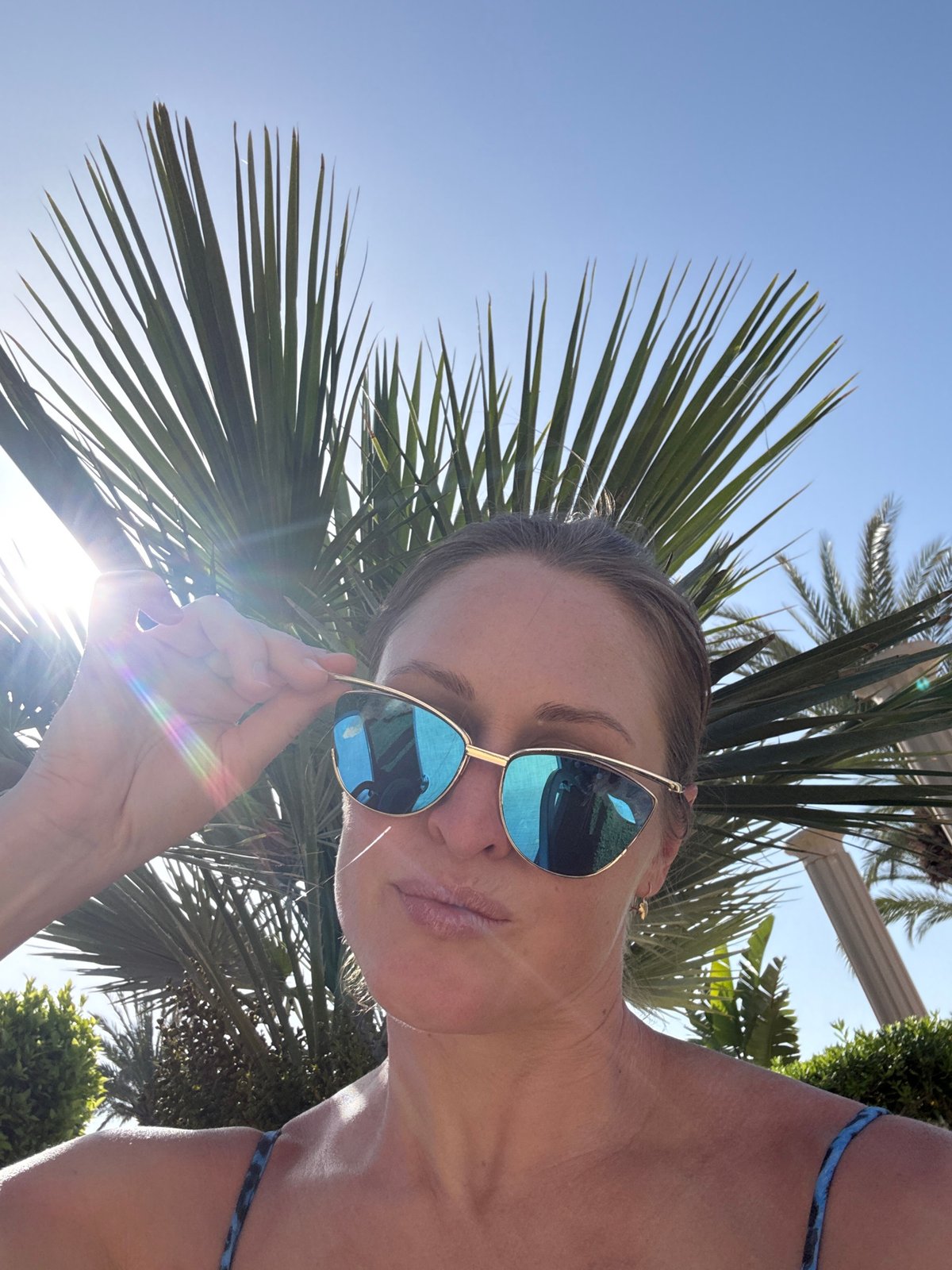 Woman enjoys early morning resort vacation in Serik, Turkey