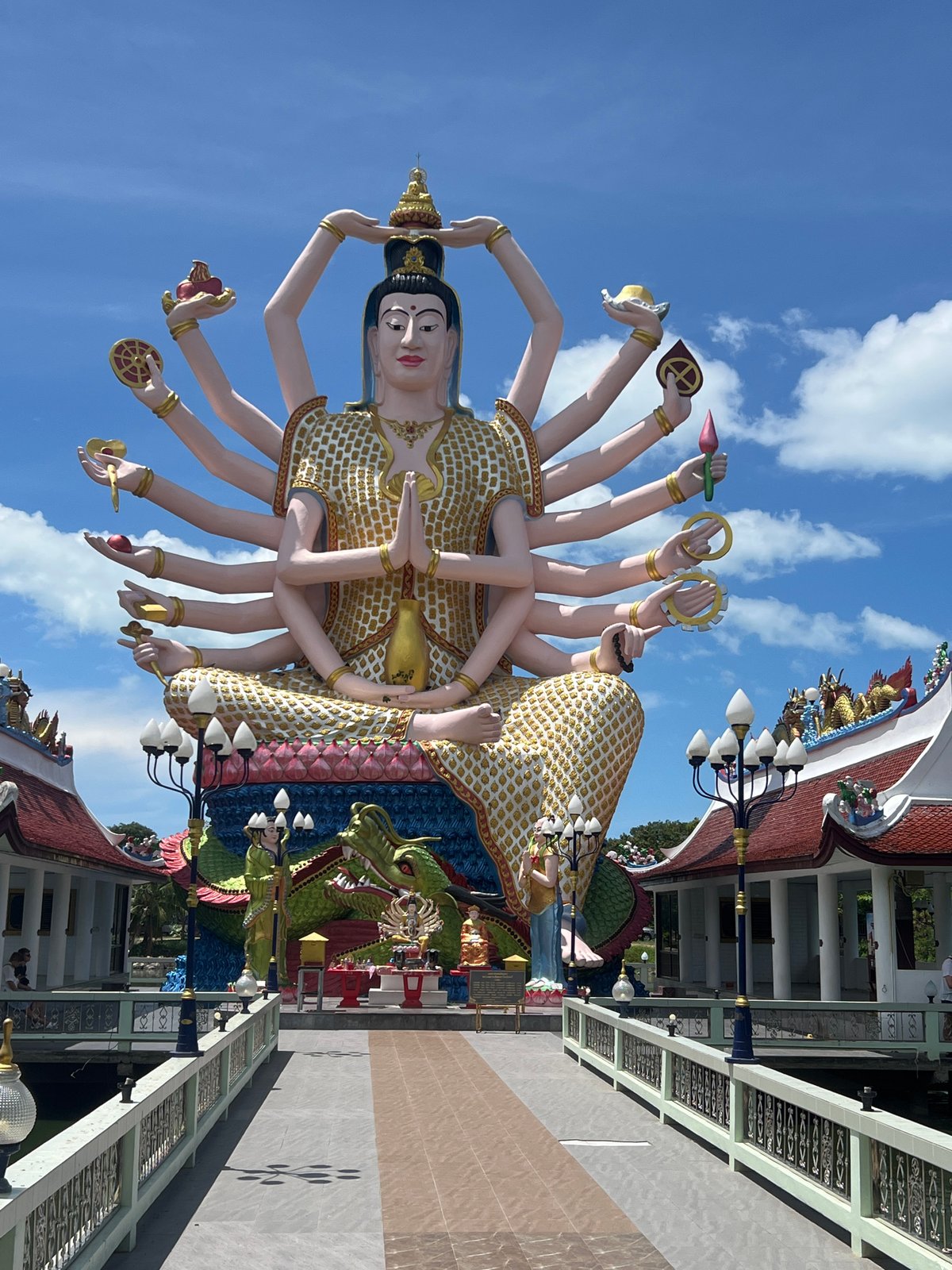 Tourist documents Buddhist temple architecture in Thailand morning visit
