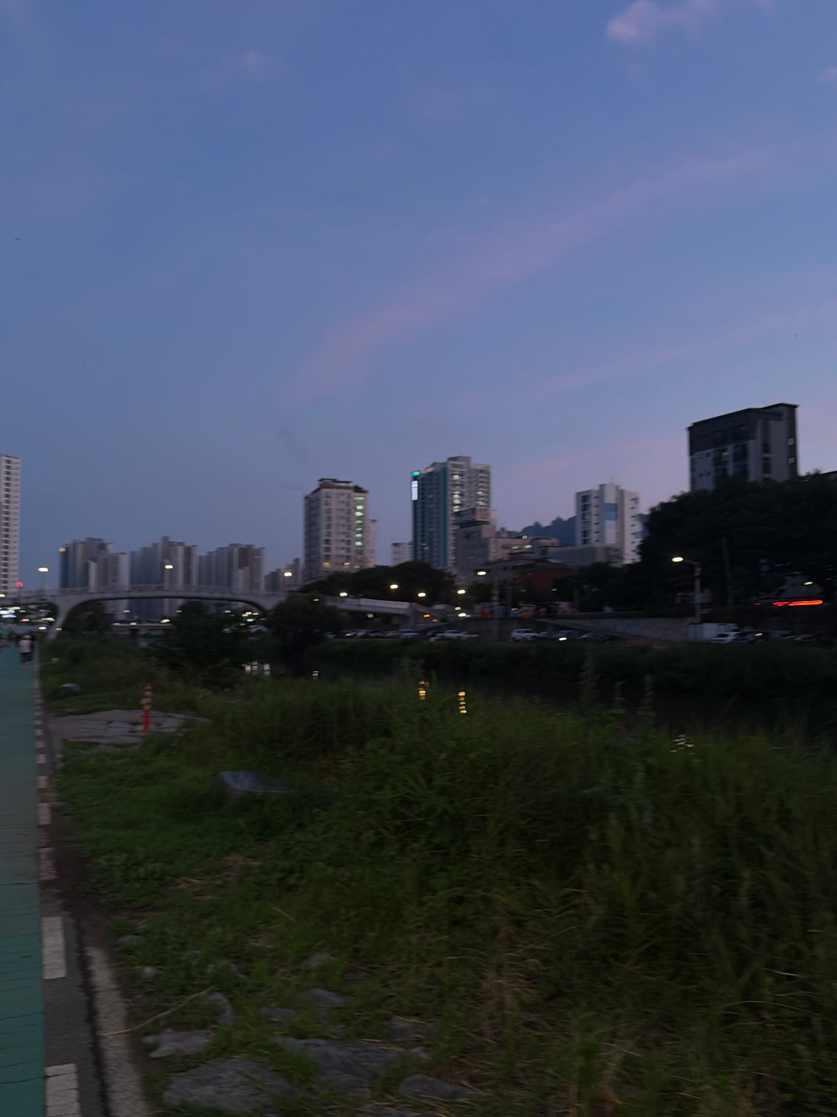 Uijeongbu-si at dusk, skyline and streets in golden hour