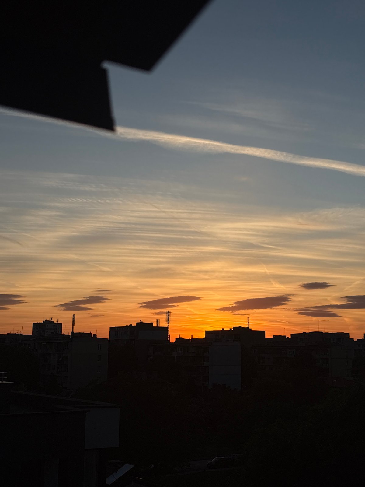 Sunset observed over Sofia with blue-orange sky display